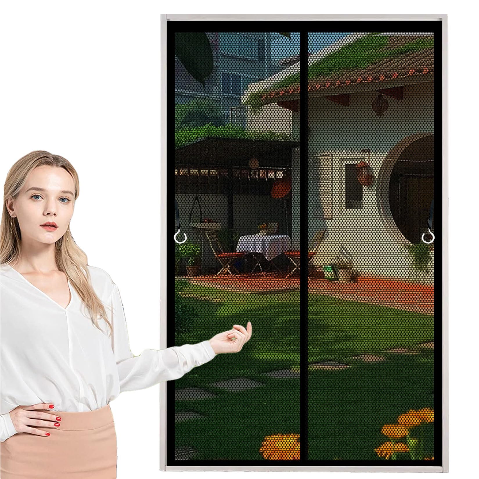 Magnetic Fly Insect Screen Door 77 x 178 cm Frame Hook & Loop, Powerful Magnets Screen Mesh Curtain No Drill Installation, Keep Bugs Out for Living Garage Doors, Black