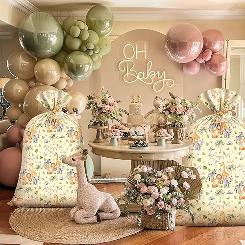 Miniatura 5 de KIDAJOY Bolsas de regalo de plástico grandes de animales para baby shower, 56 x 36 pulgadas, bolsas de regalo jumbo con diseño de animales, para