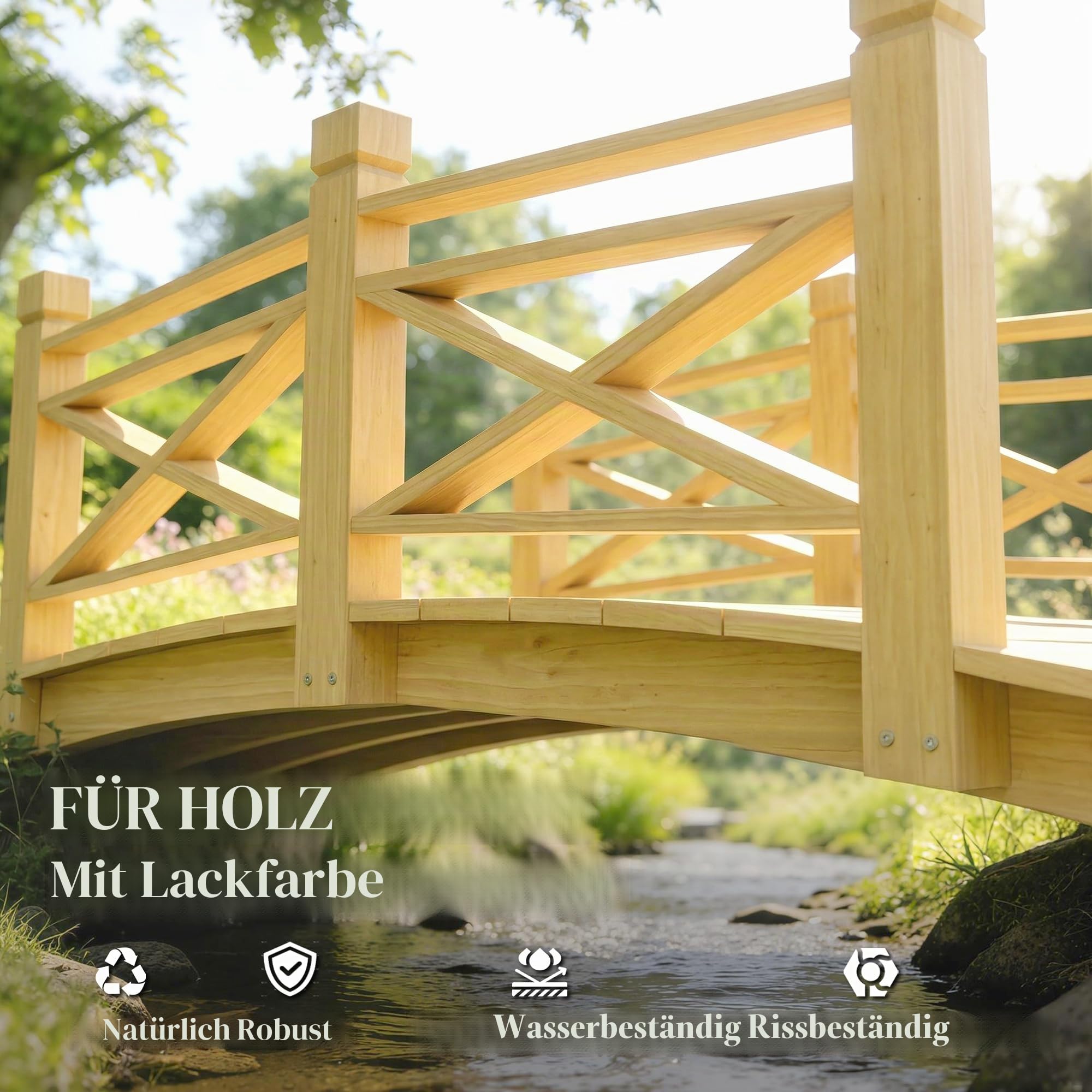 Outsunny Gartenbrücke aus karbonisiertem Holz, gewölbt, 1,74 m – Gateway mit sicherem Handlauf und Belastung 200 kg – Dekoration für den Außenbereich, behandelt und widerstandsfähig, Natur