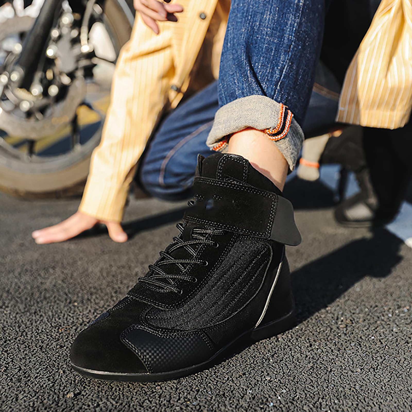 Chaussures De Moto De Rue (38-46), Bottes Tendance Décontractées/Moto, Antidérapantes + Respirantes, Bottes D'extérieur/randonnée/Anti-Collision pour Homme Femme,41,Black