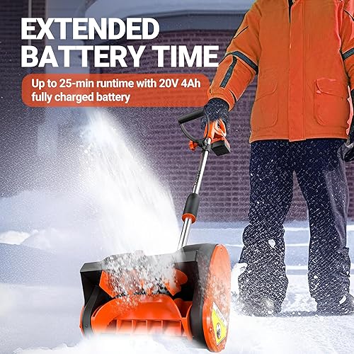 Miniatura 5 de VOLTASK Pala de nieve inalámbrica, 20 V  12 pulgadas, soplador de nieve inalámbrico con placa direccional y mango frontal ajustable (batería de 4 Ah