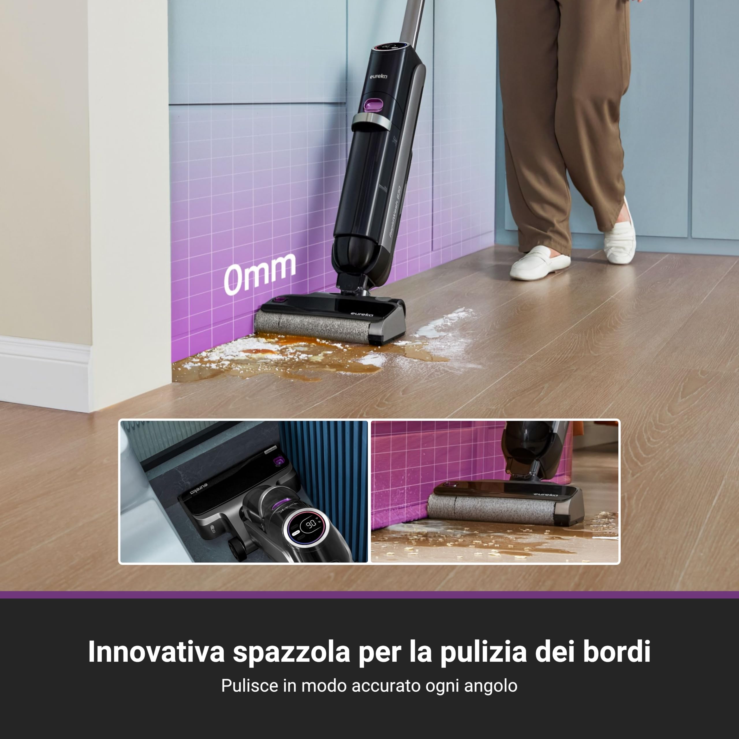 EUREKA RapidWash NEW630 Gen2 Lavapavimenti con Asciugatura ad Aria Calda 60° e Autopulizia Aspirapolvere Secco/Umido 21600 Pa, Doppio Serbatoio, Anti-Groviglio, Autonomia 38 Min