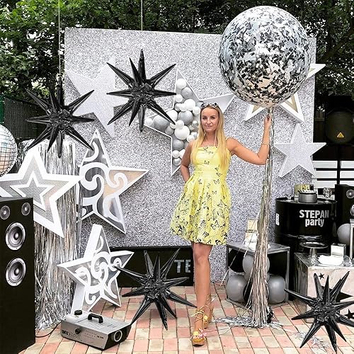Miniatura 4 de Globos de aluminio con forma de estrella negra, 6 unidades, globo de explosión de estrella, globo de 22 pulgadas, globos grandes de Mylar para