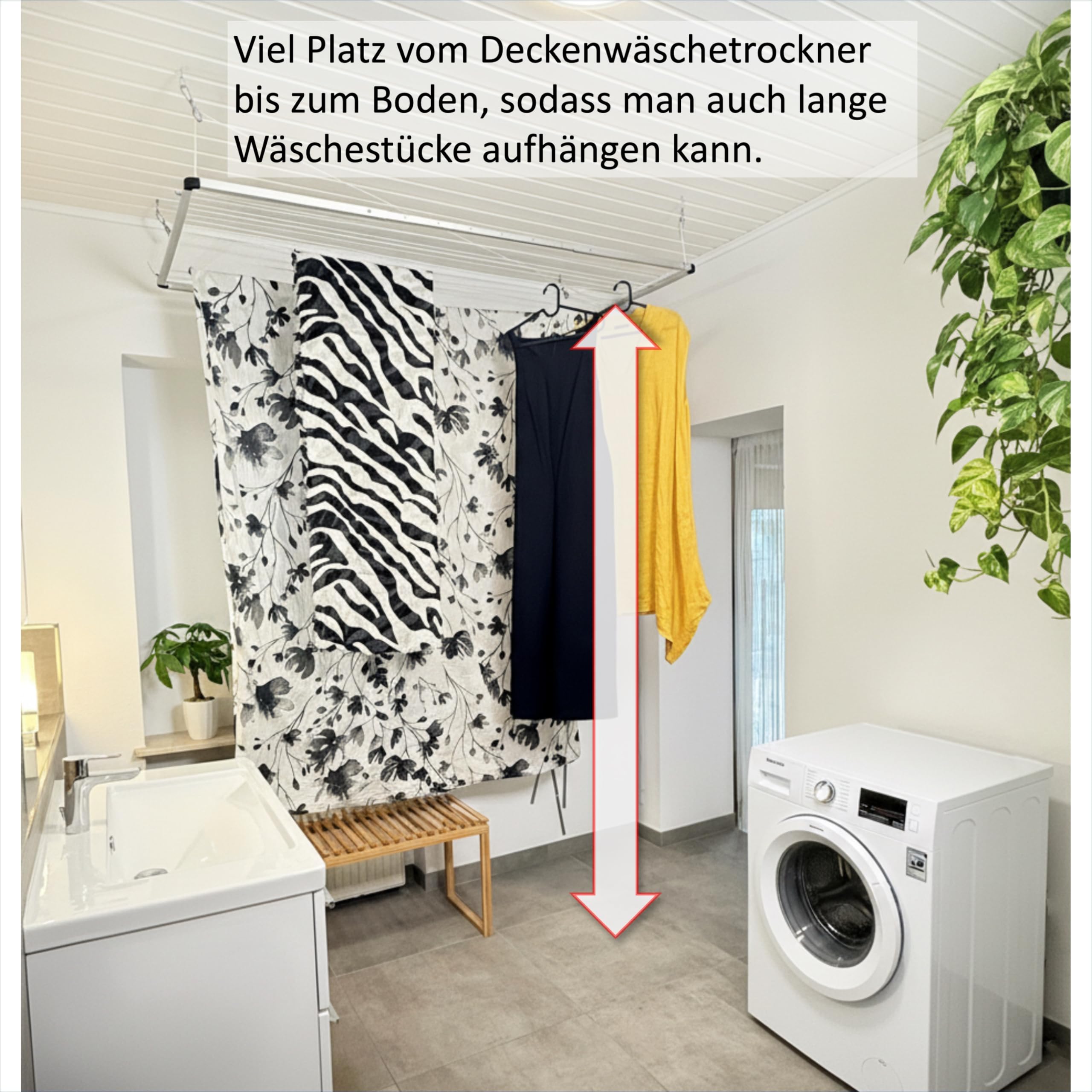 Flex UP Deckenwäscheständer - Deckentrockner ausziehbar - Wäscheständer für die Decke – für Badewanne, Balkon, in- und Outdoor – platzsparend - Deckenbefestigung 100-160 cm (Mit Handgriff)