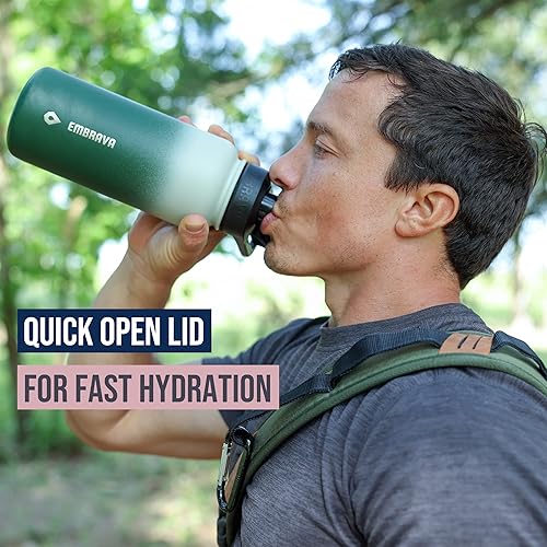 Miniatura 4 de Embrava Botella de agua deportiva aislada de 32 onzas, tapa de apertura rápida para gimnasio, entrenamientos y exteriores, a prueba de fugas, sin