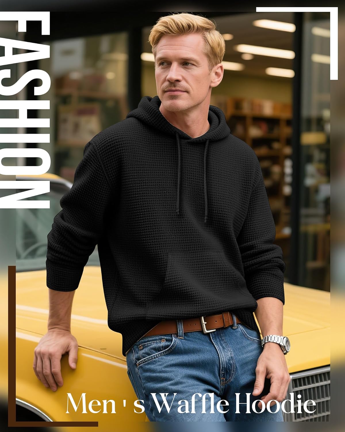 Men's Big and Tall Hoodies Sweatshirts Long Sleeve Waffle Knit Casual Pullover Drawstring Shirts with Pocket - Image 2