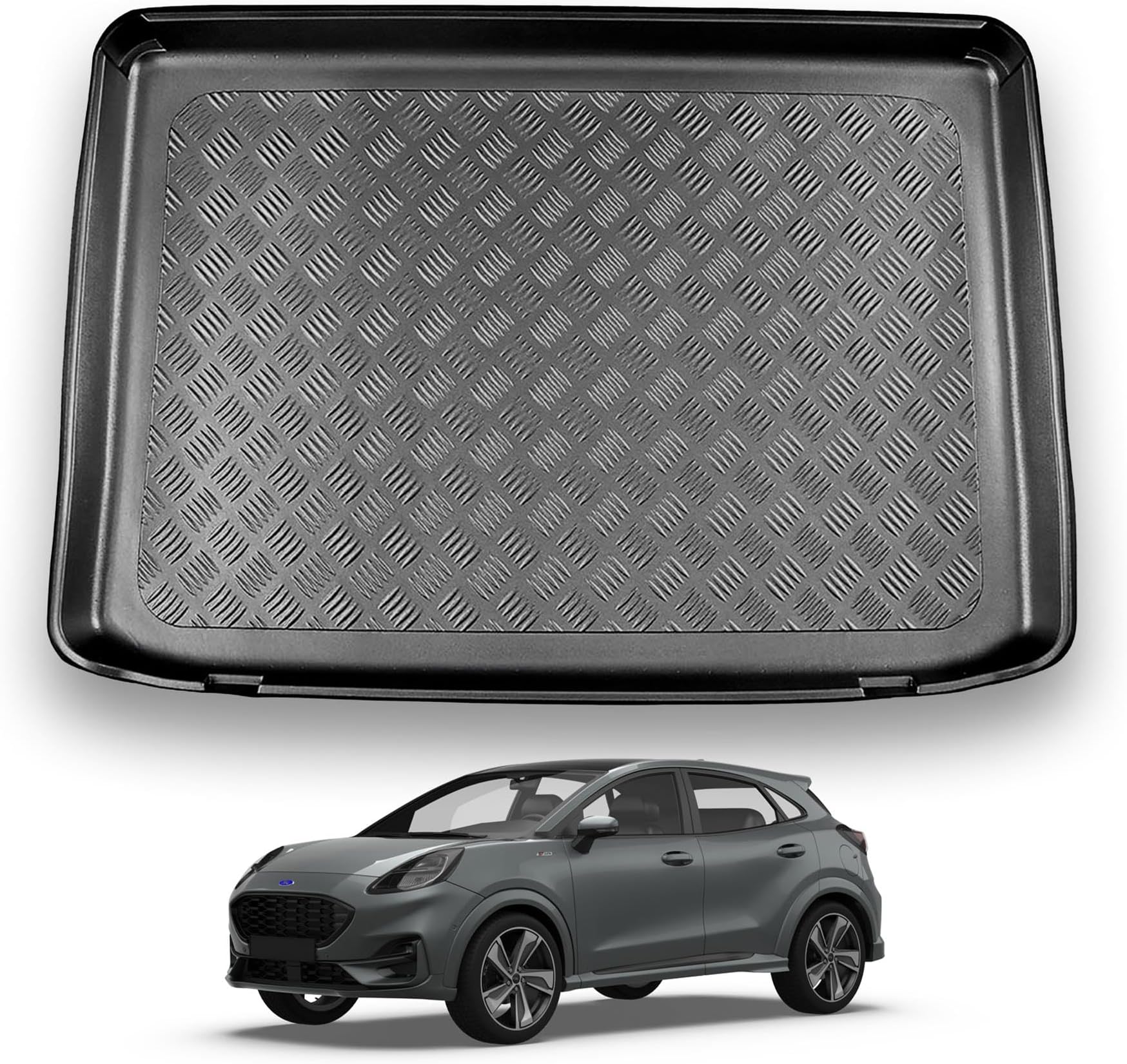 NOMAD Ford Puma (2019+) Boot Liner [Upper Boot Position] Tailored Fit Car Floor Mat Protector Non Slip Waterproof Raised Edges Compatible Custom Fit Accessory Black Dog & Pet Friendly