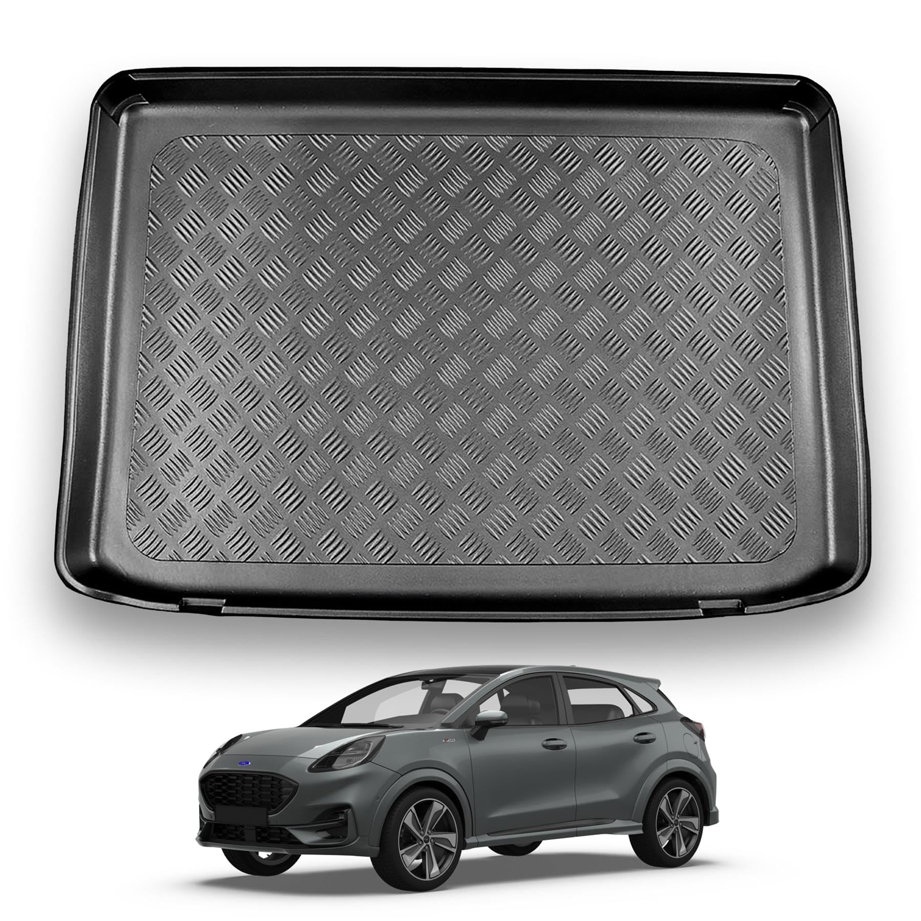 NOMAD Ford Puma (2019+) Boot Liner [Upper Boot Position] Tailored Fit Car Floor Mat Protector Non Slip Waterproof Raised Edges Compatible Custom Fit Accessory Black Dog & Pet Friendly