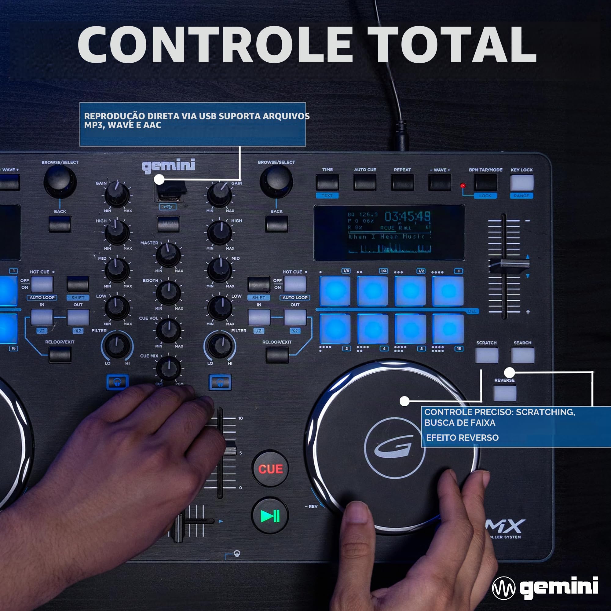 Gemini Sound GMX Controlador de Mídia DJ Multi-Format USB/MP3