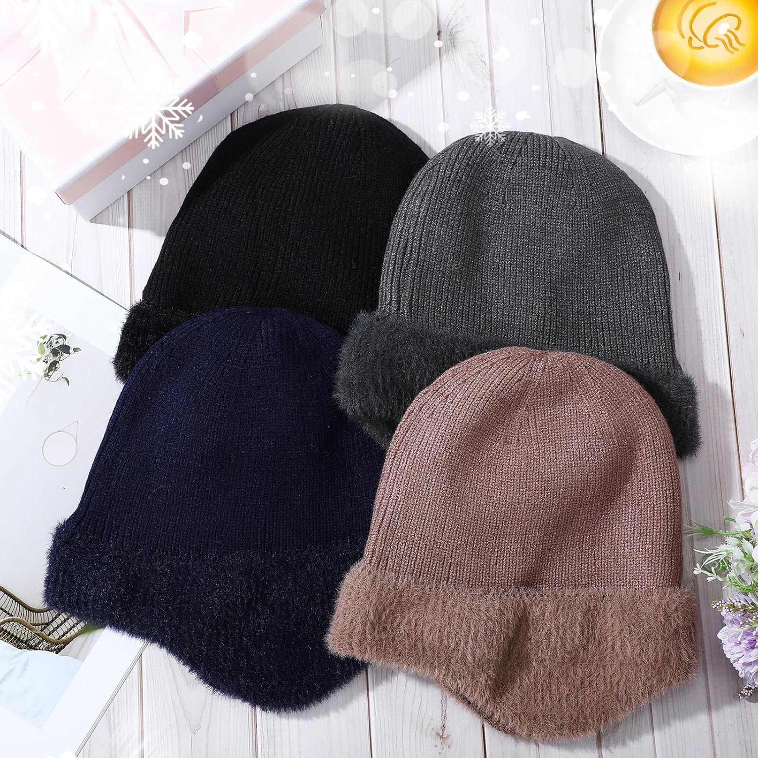 Handepo 4 Pcs Winter Beanie with Earflap Knit Thermal Soft Hat with Ear Cover Unisex Gifts for Men Women Cold Weather - Image 2