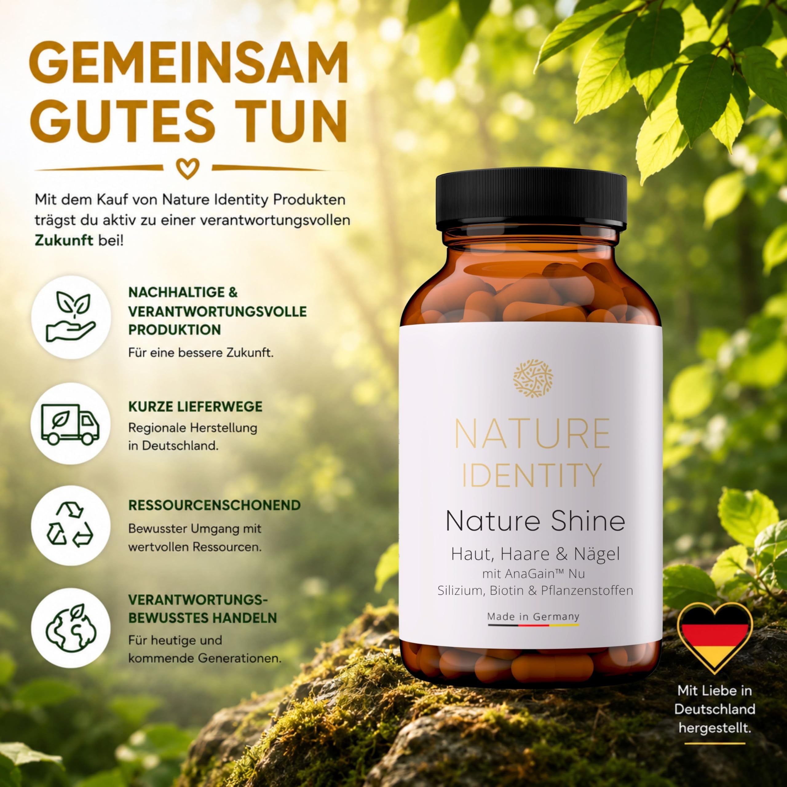 Nature Shine - Haar Vitamine mit 460mg Silizium, AnaGain™ Nu, Biotin, Zink, Selen für Haare, Haut, Nägel 120 Haar Kapseln für Frauen und Männer - Vegan