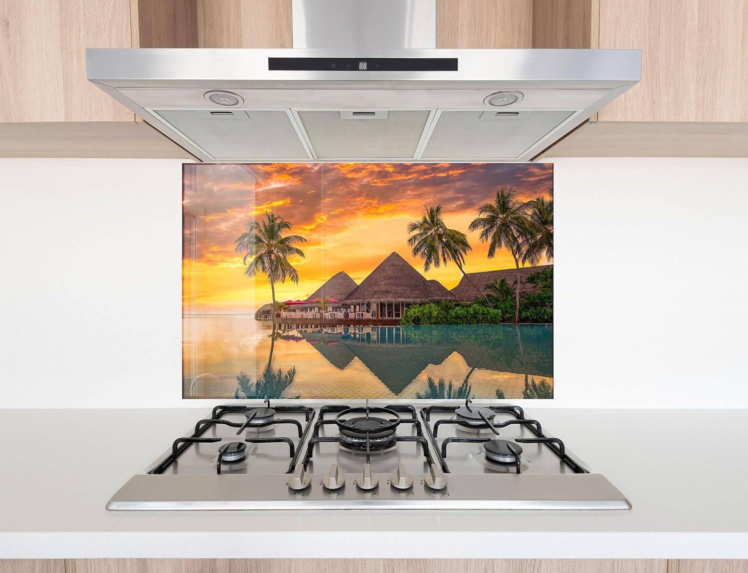 Myphotostation.com 23.5Wx52H'' Tempered Glass Stove Backsplash Kitchen Tile Decor Stove Back Cover Glass Splashback Tile for Stove Top Cover Toughened Glass Cooker Protector 21