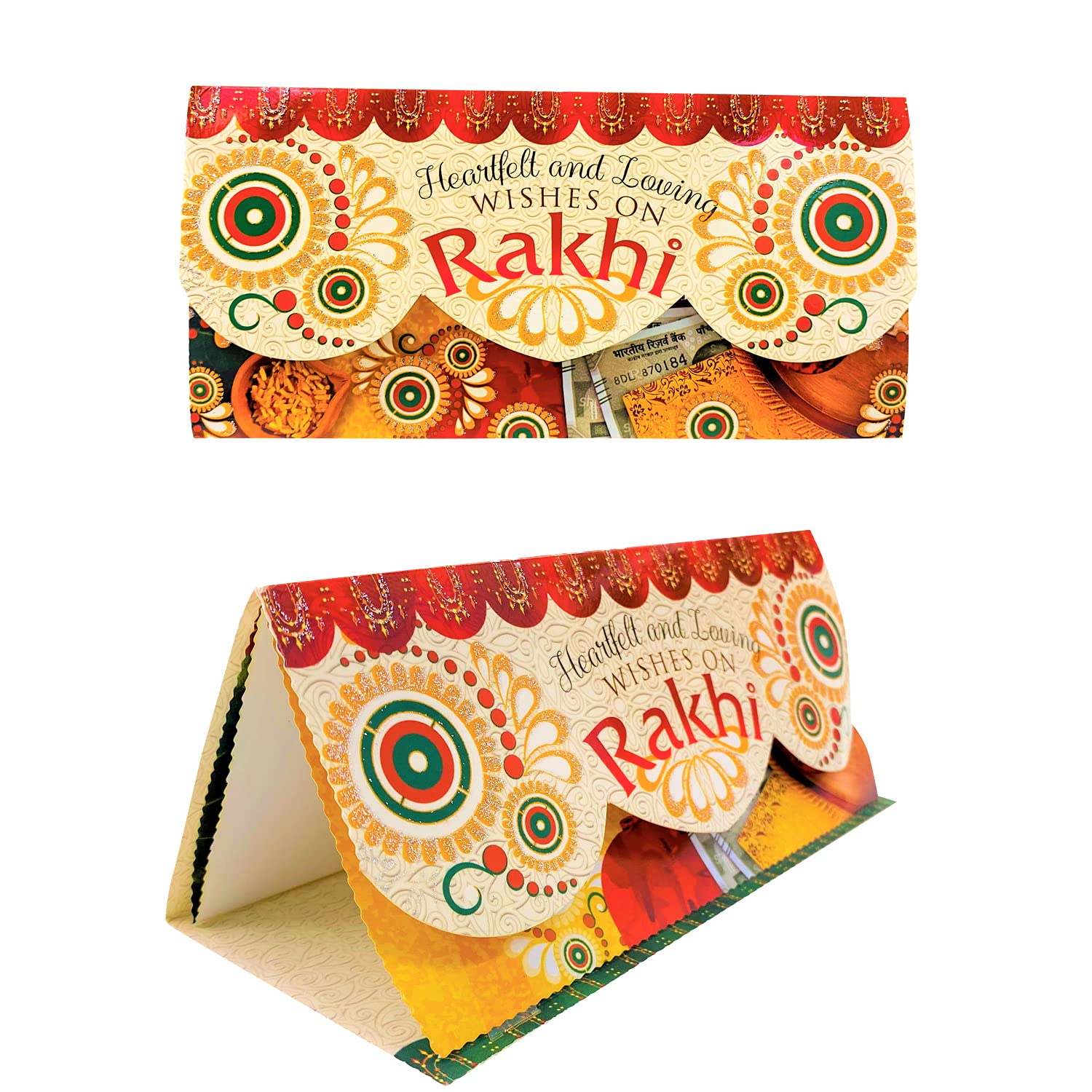 Almoda Creations Rakhi Gift with Ferrero Rocher Chocolate, 2 Panchdhatu Rakhi For Brother, Greeting Card, Roli Moli, Kalawa, Rakhi Gift Box, Personalized Rakhi Message 2