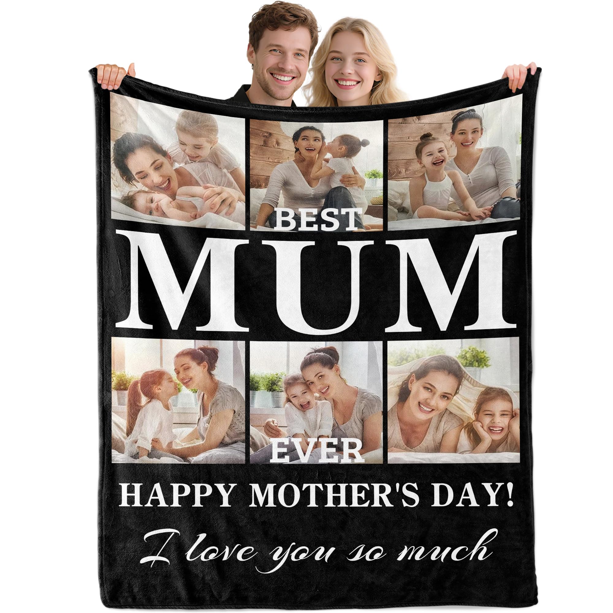 Idiyfun Personalised Mothers Day Biryhday Gifts for Mum from Kids Daughter Son, Personalised Mum Blanket with Photo, Customised Blanket with Picture Text for Mother MAMA Mummy Woman