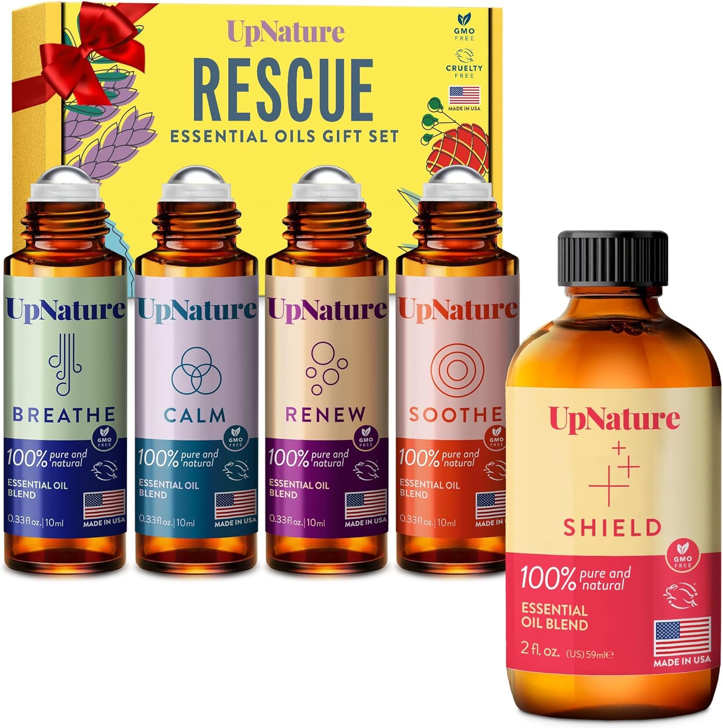 UpNature Shield Essential Oil + Relaxation Essential Oil Roll On Set (Breathe, Calm, Renew, Soothe) Self Care Gifts for Women & Men UpNature Shield Essential Oil + Relaxation Essential Oil Roll On Set (Breathe, Calm, Renew, Soothe) Self Care Gifts for Women & Men