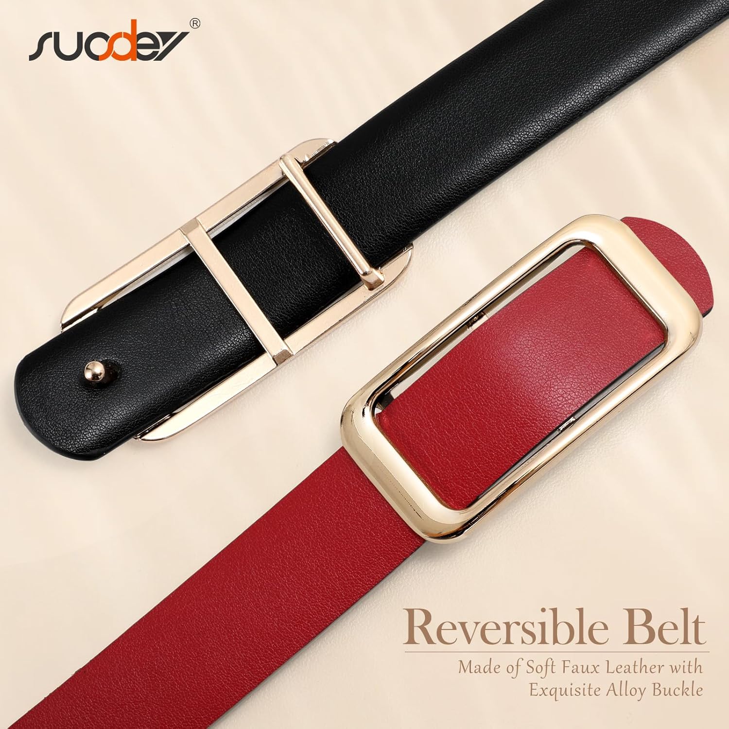 SUOSDEY Women Reversible Leather Belts for Jeans Pants Dresses Ladies Fashion Belts with Gold Buckle,Width 0.9" - Image 5