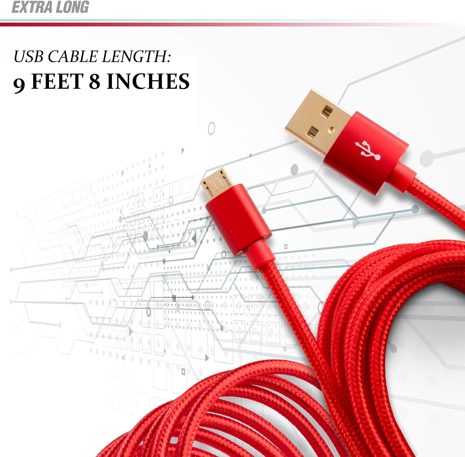BigBuild Technology Red 3-Metre Faster Charging & Data Transfer Cable for Samsung Galaxy Tab A 2016, A 80, E LTE, SM T580N - Image 3