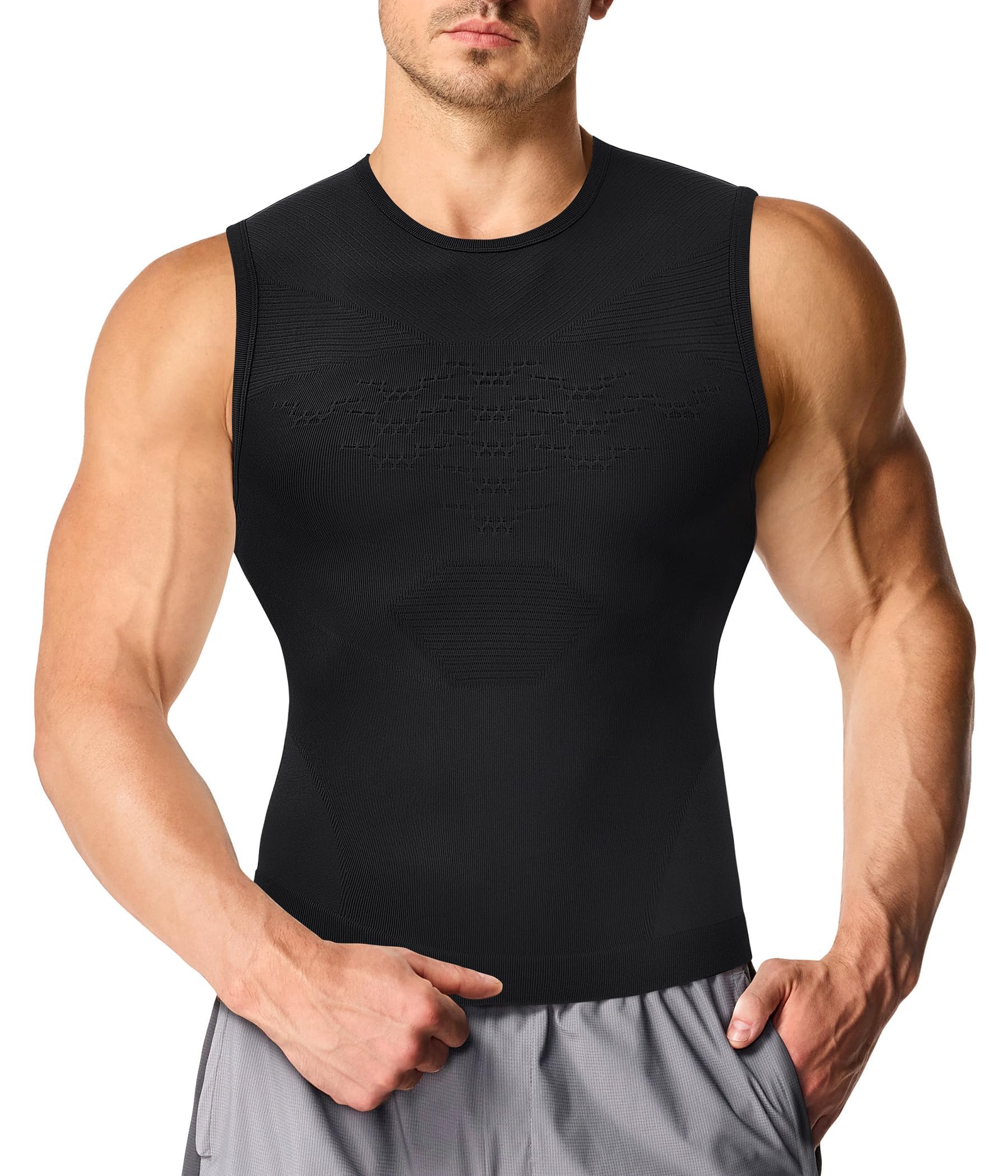 KUMAYES Herren-Kompressionsshirt, Bauchweg-Unterhemd, athletisch, Shapewear, Workout-Tanktop