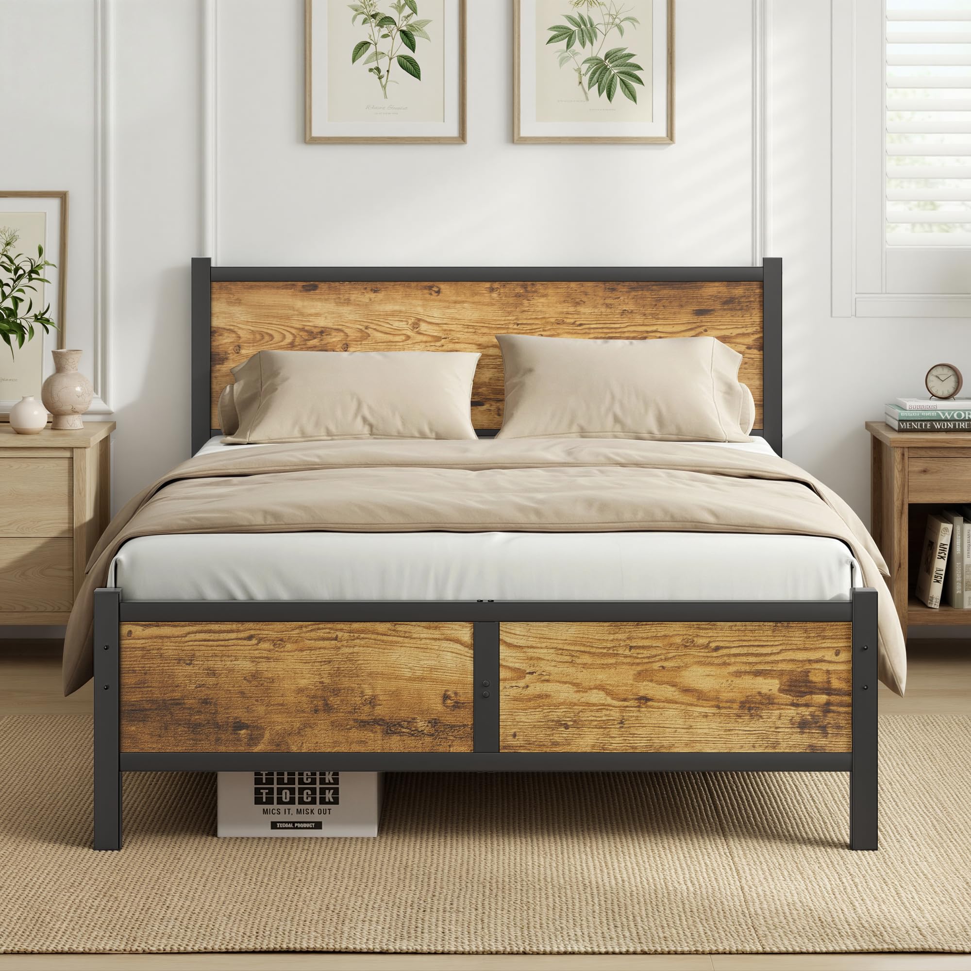 Frost IX 4ft6 Double Bed Frame with Headboard, All Heavy Duty Metal Slats Support with Under-Bed Storage, Noise Free, Easy Assembly, No Box Spring Needed