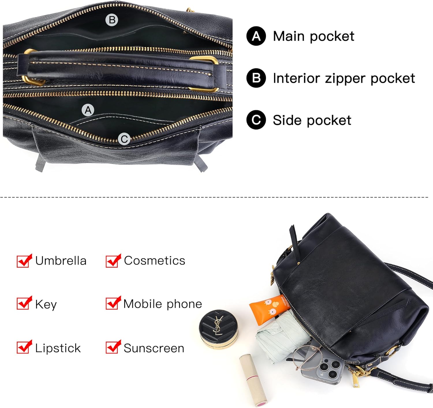 Genuine Leather Crossbody Bags for Women Wristlets Handbags Purse Small Satchel Clutch Shoulder Bag - Image 6