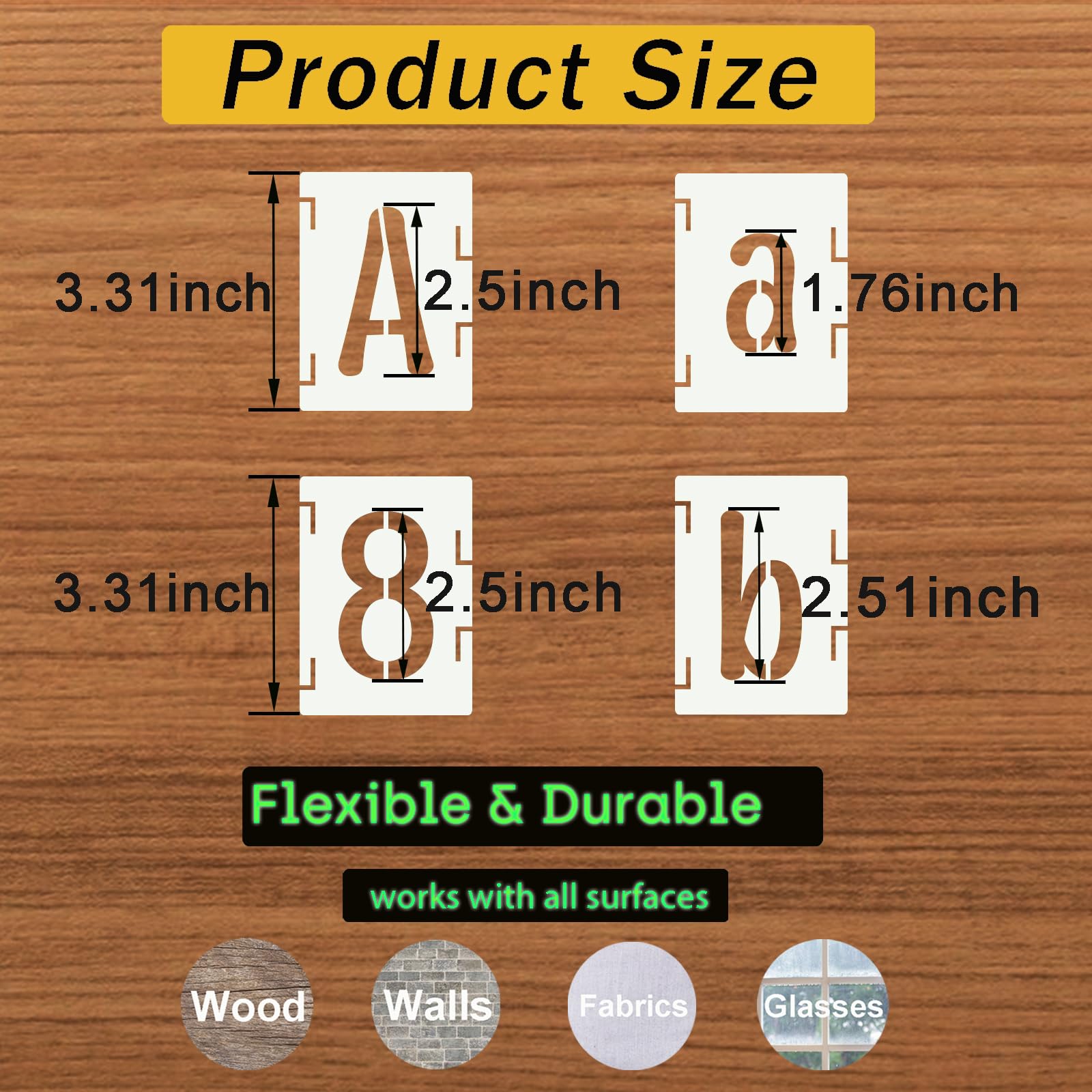 Plantillas de letras del alfabeto de 6.3 cm, 66 piezas de plástico reutilizables con símbolos de letras y números, kit de plantillas de dibujo entrelazadas para pintar en madera, pared, vidrio,