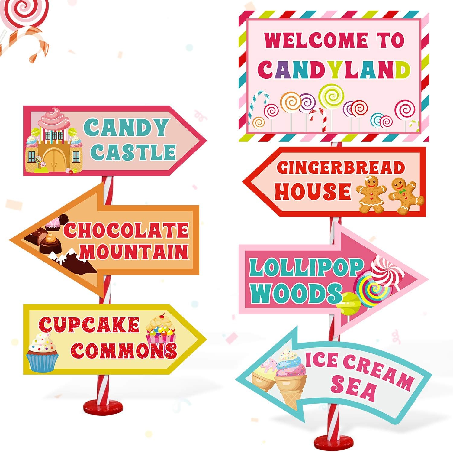 Huray Rayho Candy Land Party Sign Welcome Directional Signs Street Standup Photo Booth Prop Cutouts Sweet Theme Birthday Decoration