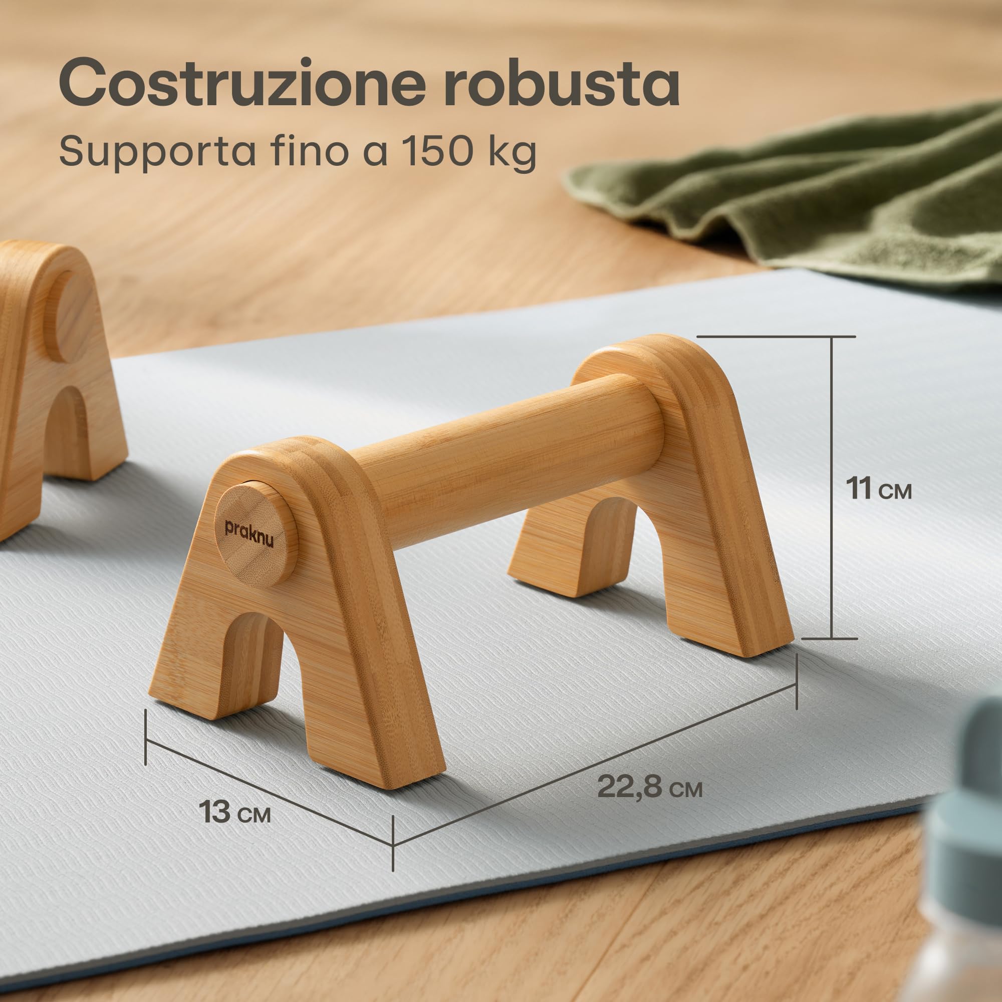 Praknu Parallele Calisthenics - 2x Maniglie per Flessioni in Legno - Ergonomiche e Antiscivolo con Borsa - Parallele Basse per Handstand, Dips e Push-Up - Calisthenics Attrezzature Indoor e Outdoor