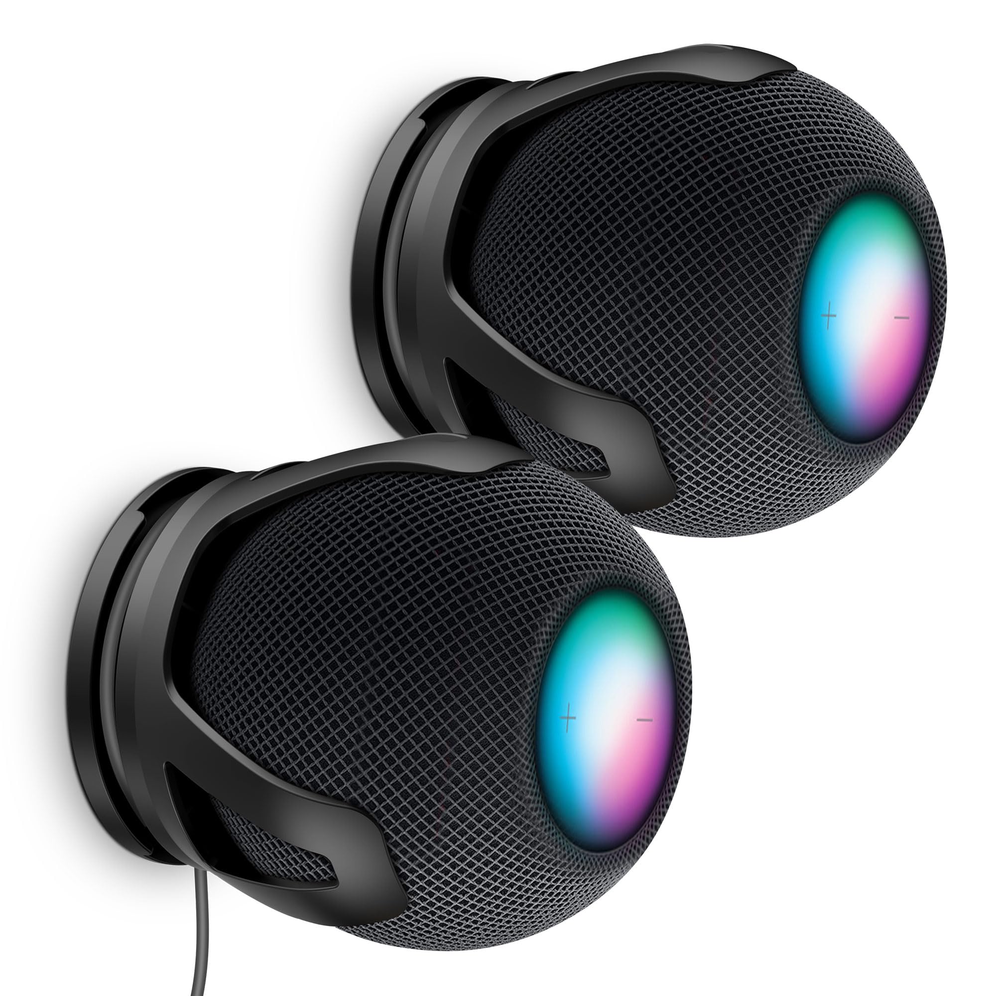 PlusAcc Lot de 2 support muraux pour Homepod Mini – Support avec 2 méthodes d'installation, gestion des cordons intégré, adapté pour chambre à coucher, cuisine, salon, noir