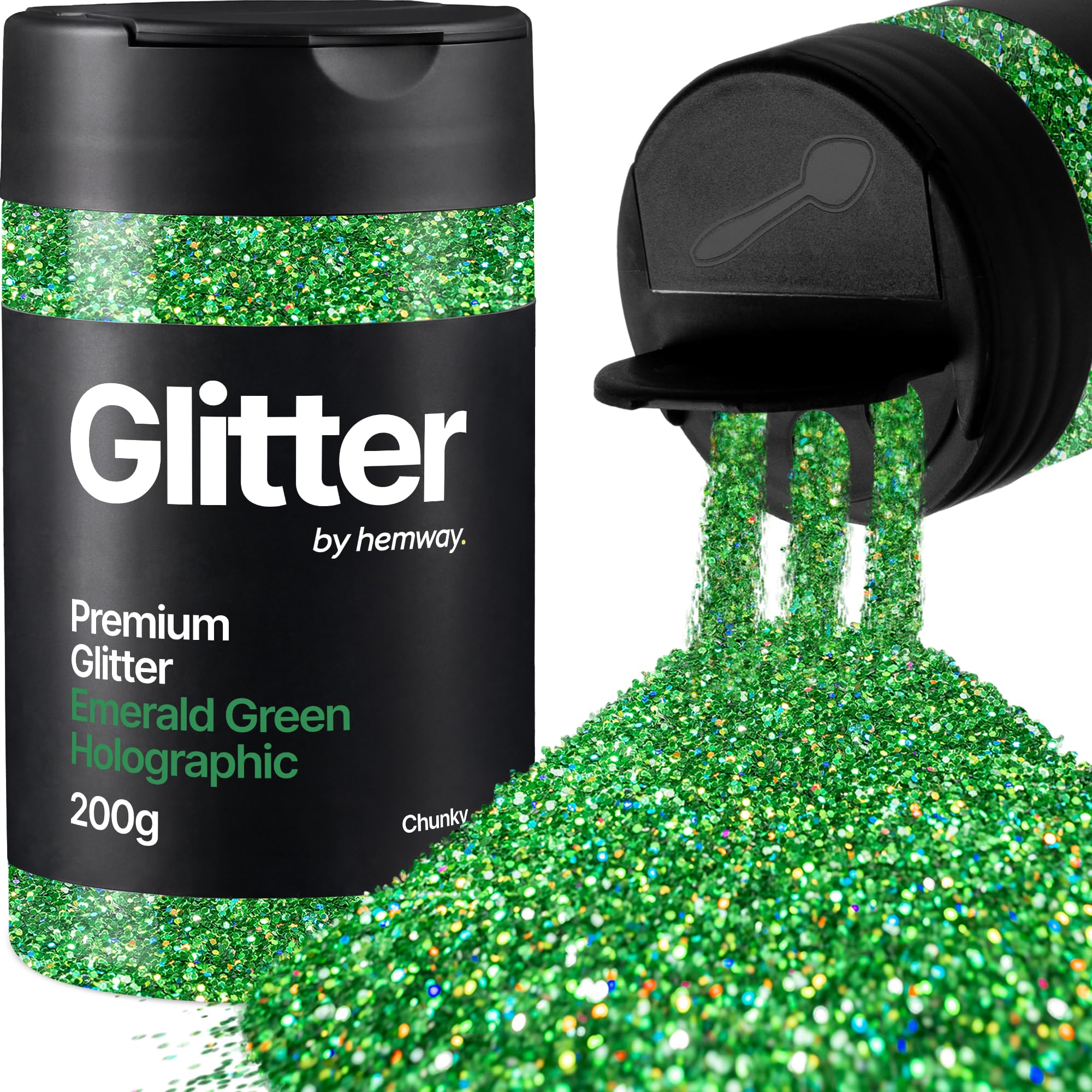 Hemway Emerald Green Holographic Glitter Shaker, 200g Chunky Glitter for Crafts Metallic Flake Sequins for Resin & Epoxy Crafts for Decorating, Halloween, Christmas, Nail, Face, Art — image 1