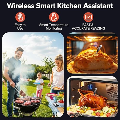 Miniatura 7 de Termómetro inalámbrico inteligente para carne con sondas duales, termómetro de cocina Bluetooth avanzado para asar a la parrilla, ahumar, asar al