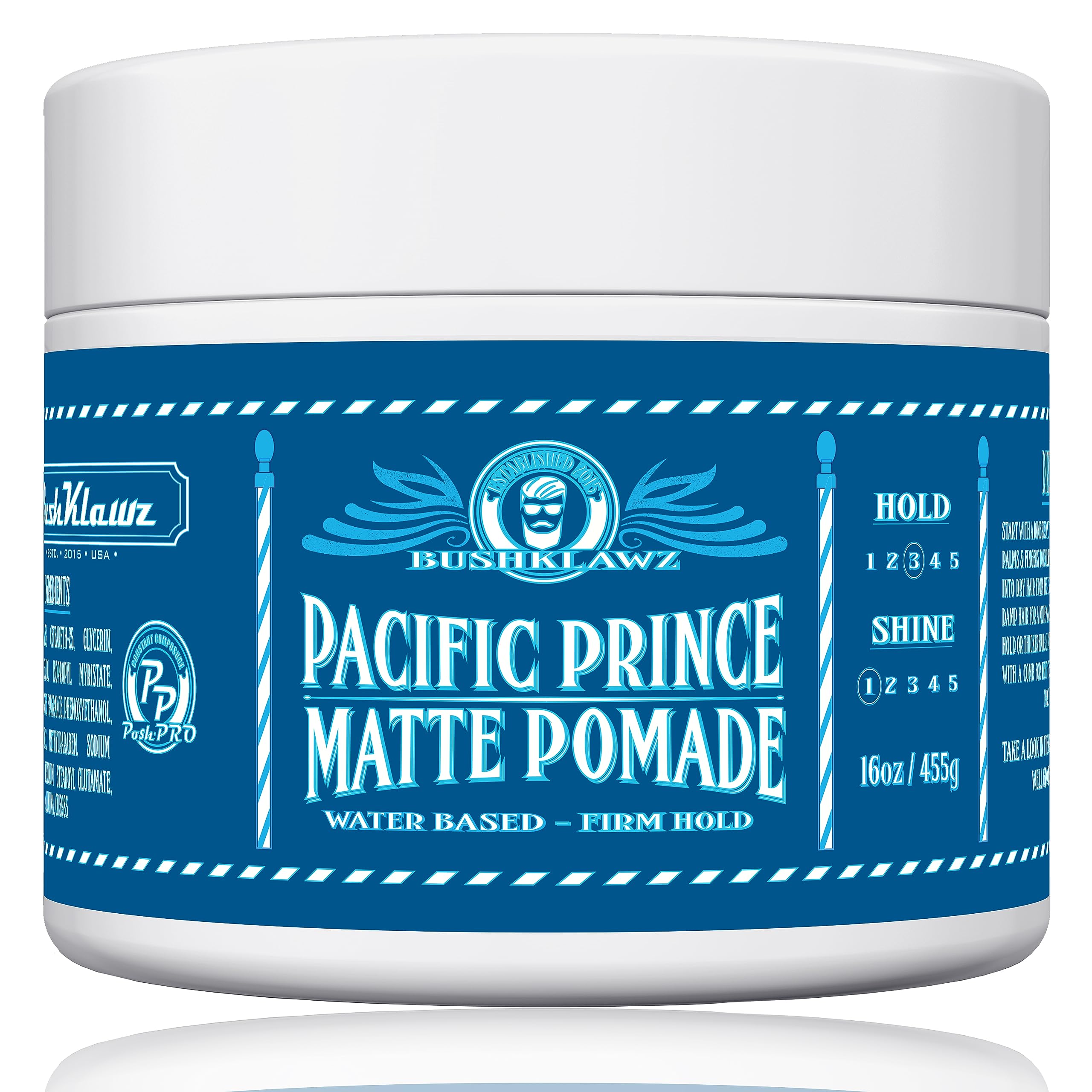 Pacific Prince Matte Pomade 455 g auf Wasserbasis, fester Halt, leicht zu waschen, keine Ablagerungen für enge Styles, Herren-Styling, riecht großartig