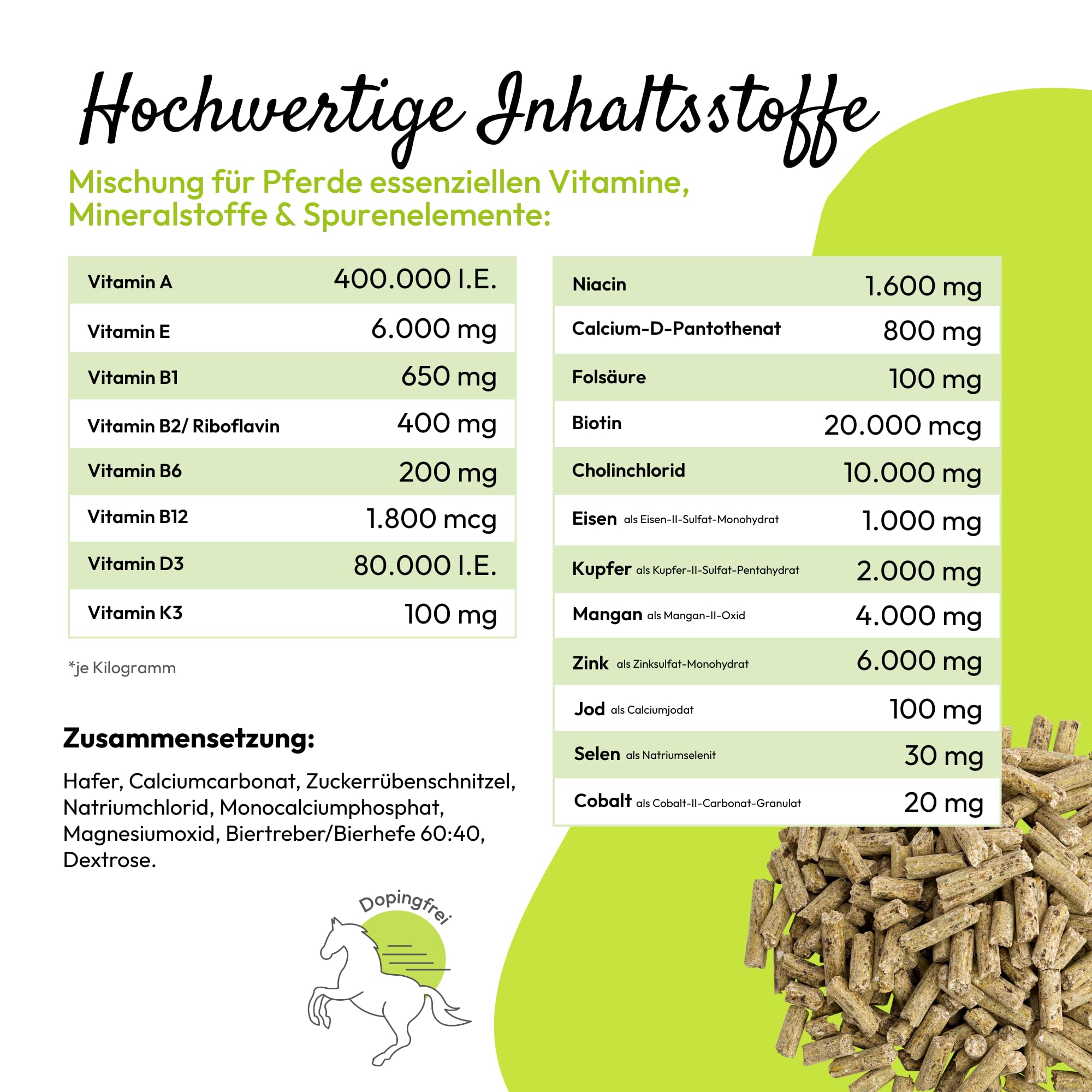 PHA Base Mineral Plus Caballo, Multi Vitaminas, oligoelementos y minerales para Las Necesidades diarias de nutrientes, pellets para Caballos, 5 kg