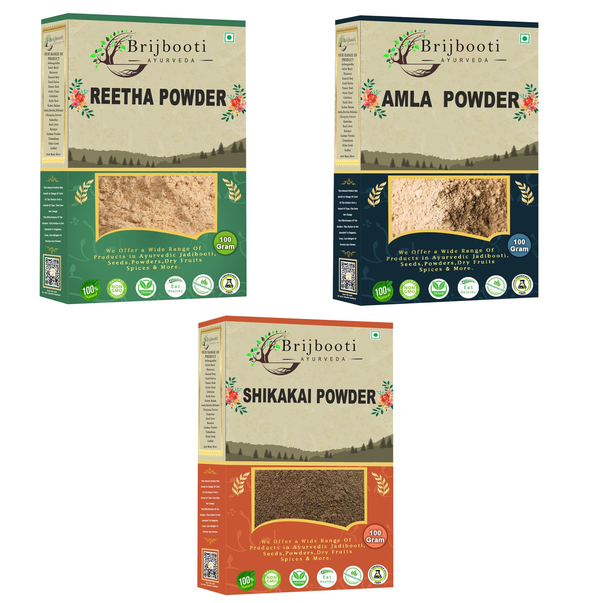 BrijBooti Hair Masks & Packs Products For Haircare -2215 (Reetha Amla Shikakai Powder)