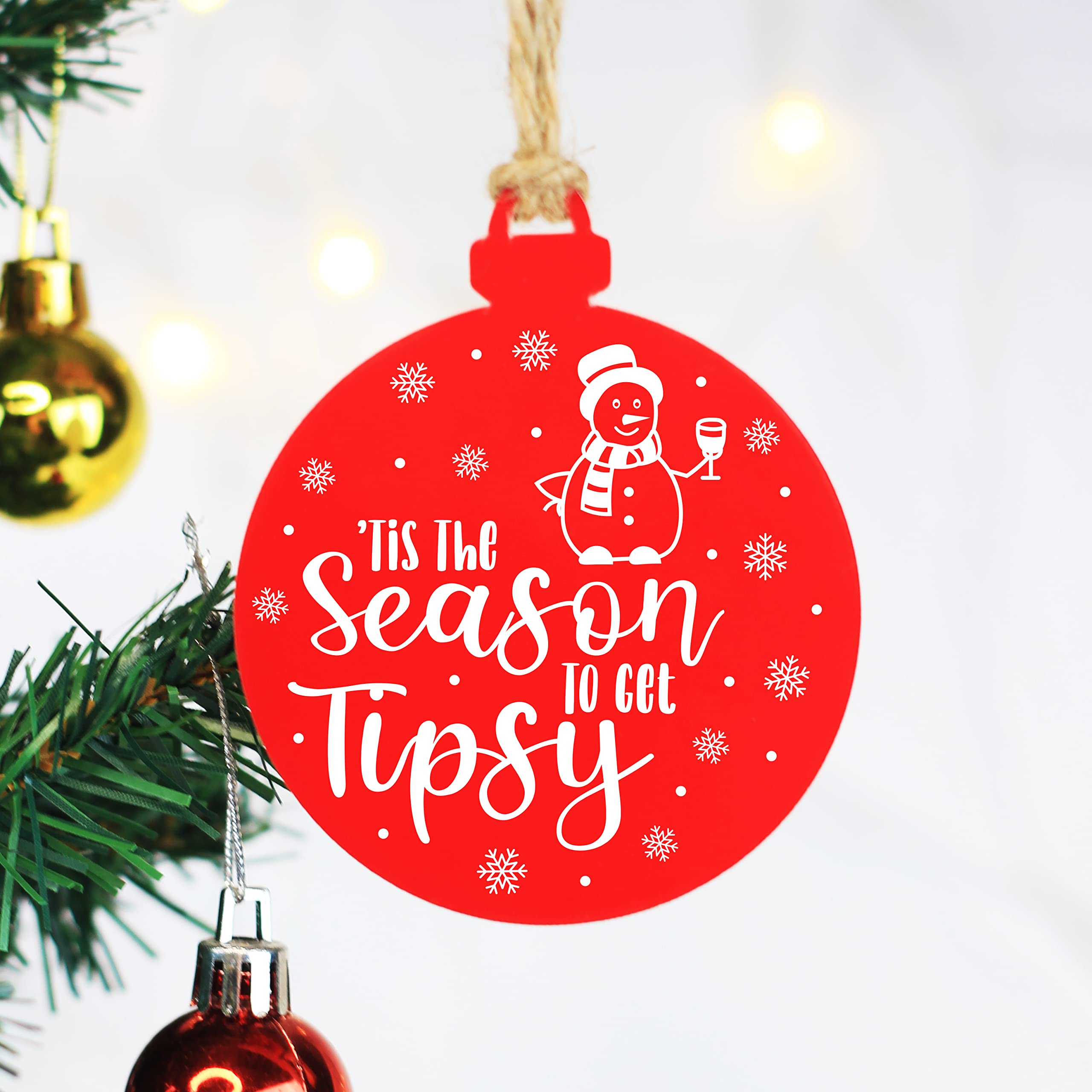 Ebuygb Red 'Tis The Season To Get Tipsy Christmas Bauble, Acrylic Hanging Decoration, Xmas Tree Ornament, Christmas Decorations Funny, Christmas Baubles
