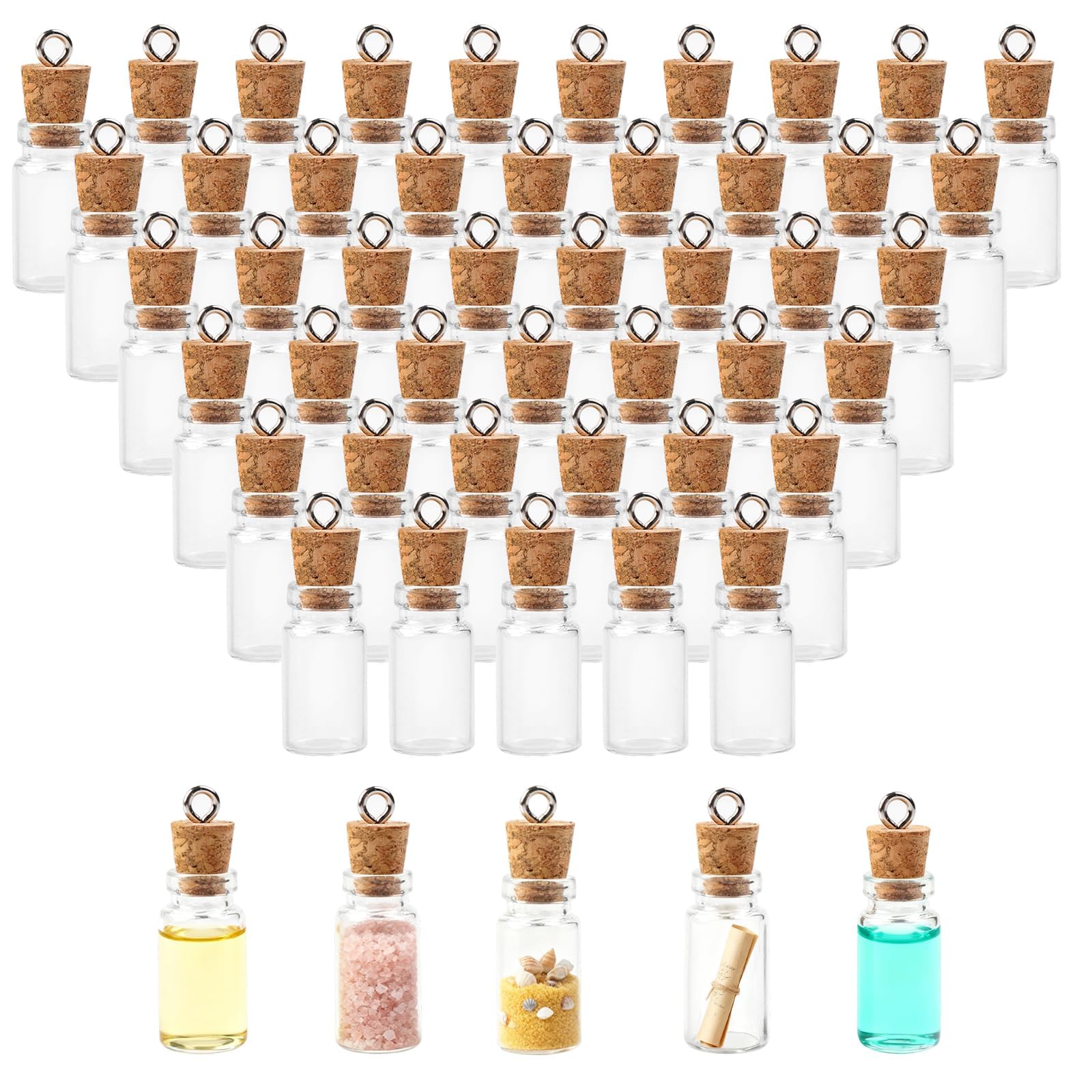 BLMHTWO 50 Pcs 1ml Mini Glass Bottles with Cork, Clear Tiny Bottles with Cork Glass Vials Extra Mini Jar with Lids for DIY Art Crafts Project Jewelry Pendant Party Favors