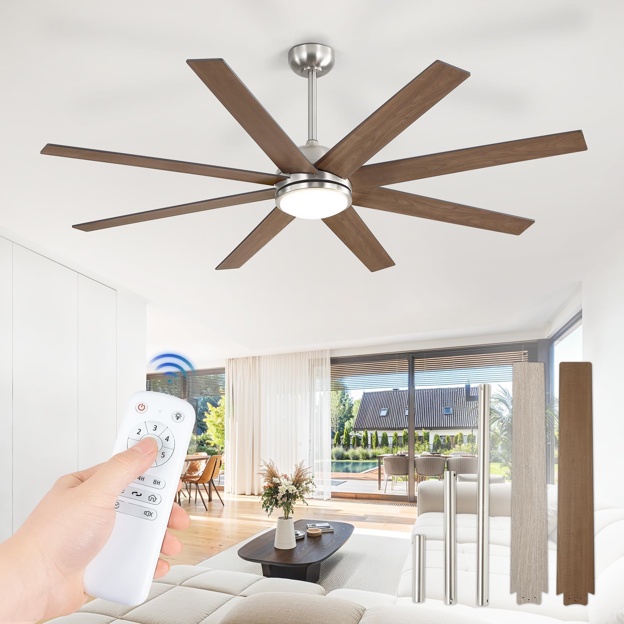 Fanbulous 65 Inch Brushed Nickel Ceiling Fans with 3 CCT Lights and Remote