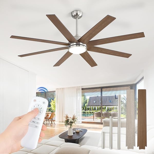 Fanbulous 65 Inch Brushed Nickel Ceiling Fans with 3 CCT Lights and Remote