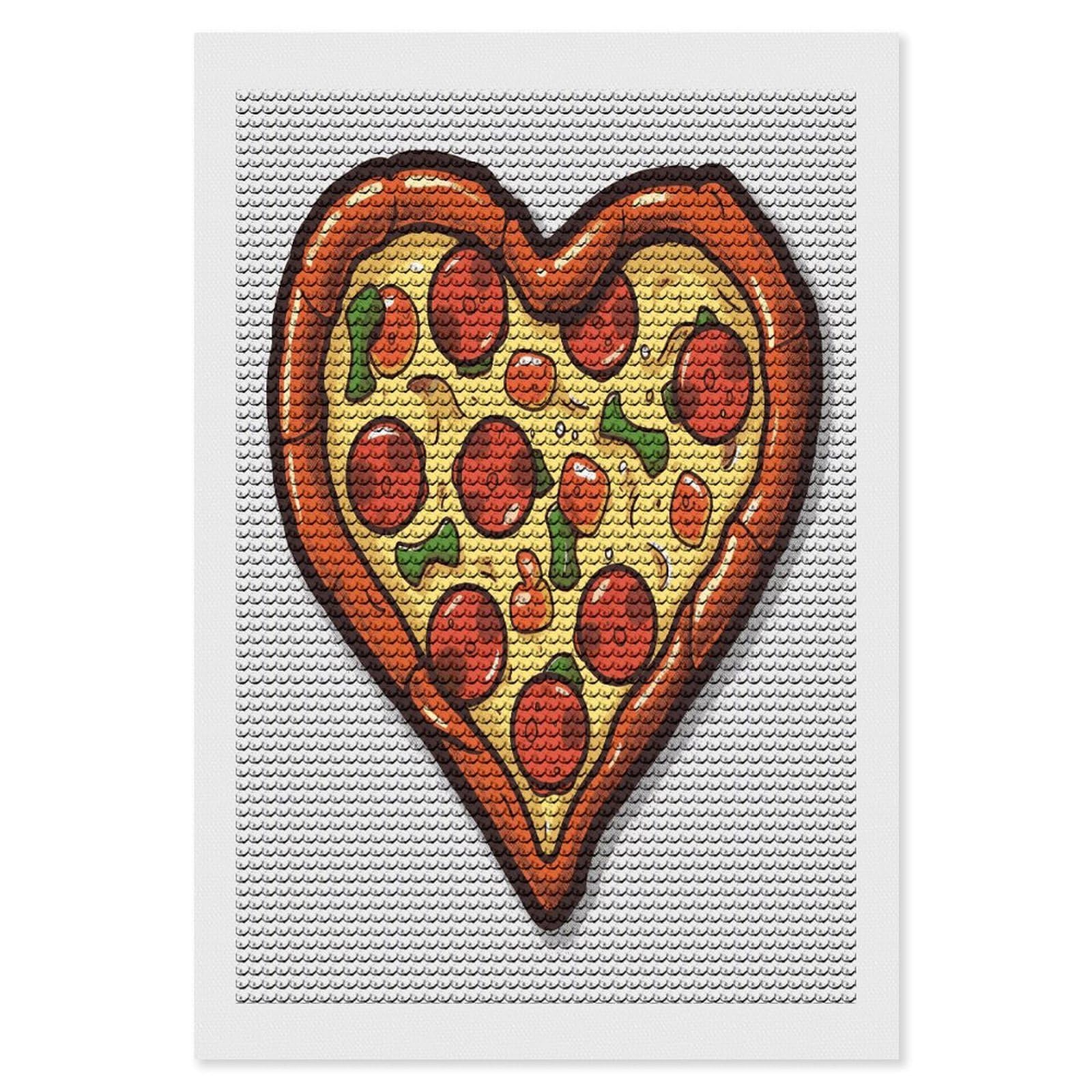 FekiLoot I Love Pizza Heart Diamond Art Kits for Adults Diamond Painting Kits for Beginners DIY Diamond Art Kits Round Full Drill Diamond Dot Gem Painting for Home Wall Decor Gift 8"x12"