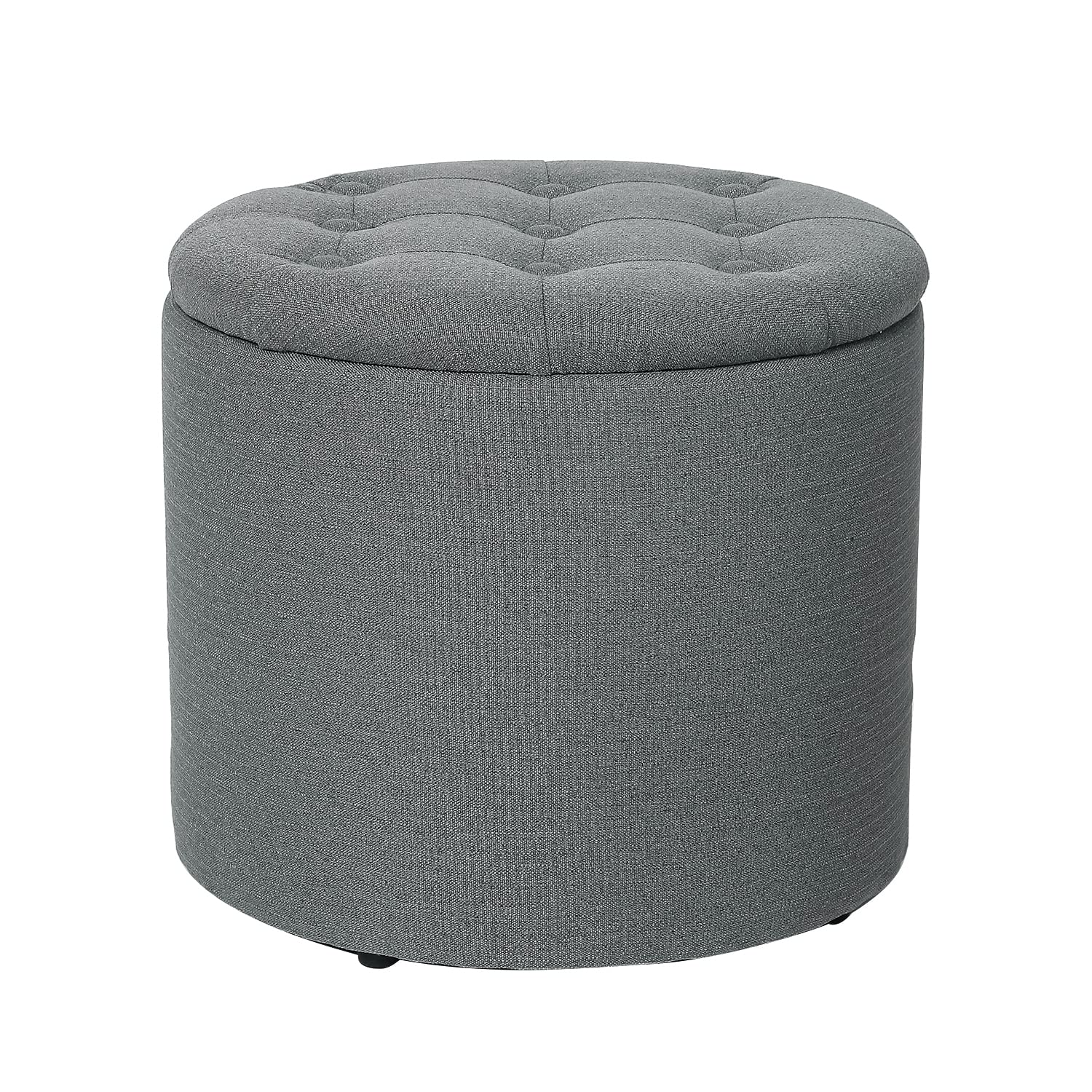 Photo 1 of Asense Fabric Upholstered Round Storage Ottoman, Linen Button Tufted Footstools Ottoman with Removable Lid (Grey)