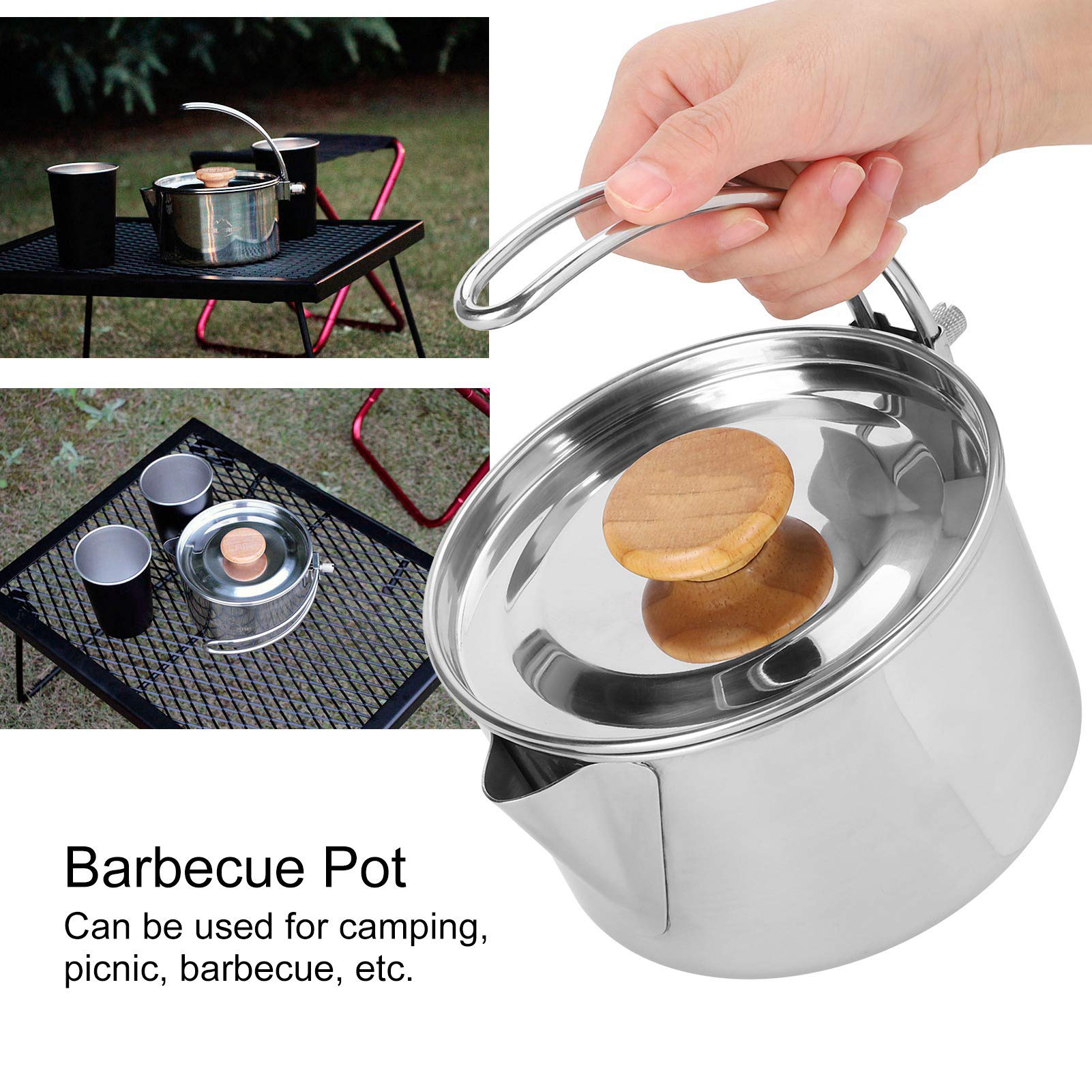 Stainless Steel Kettle, Practical Portable Folding Coffee Pot for Camping, Hiking and Fishing