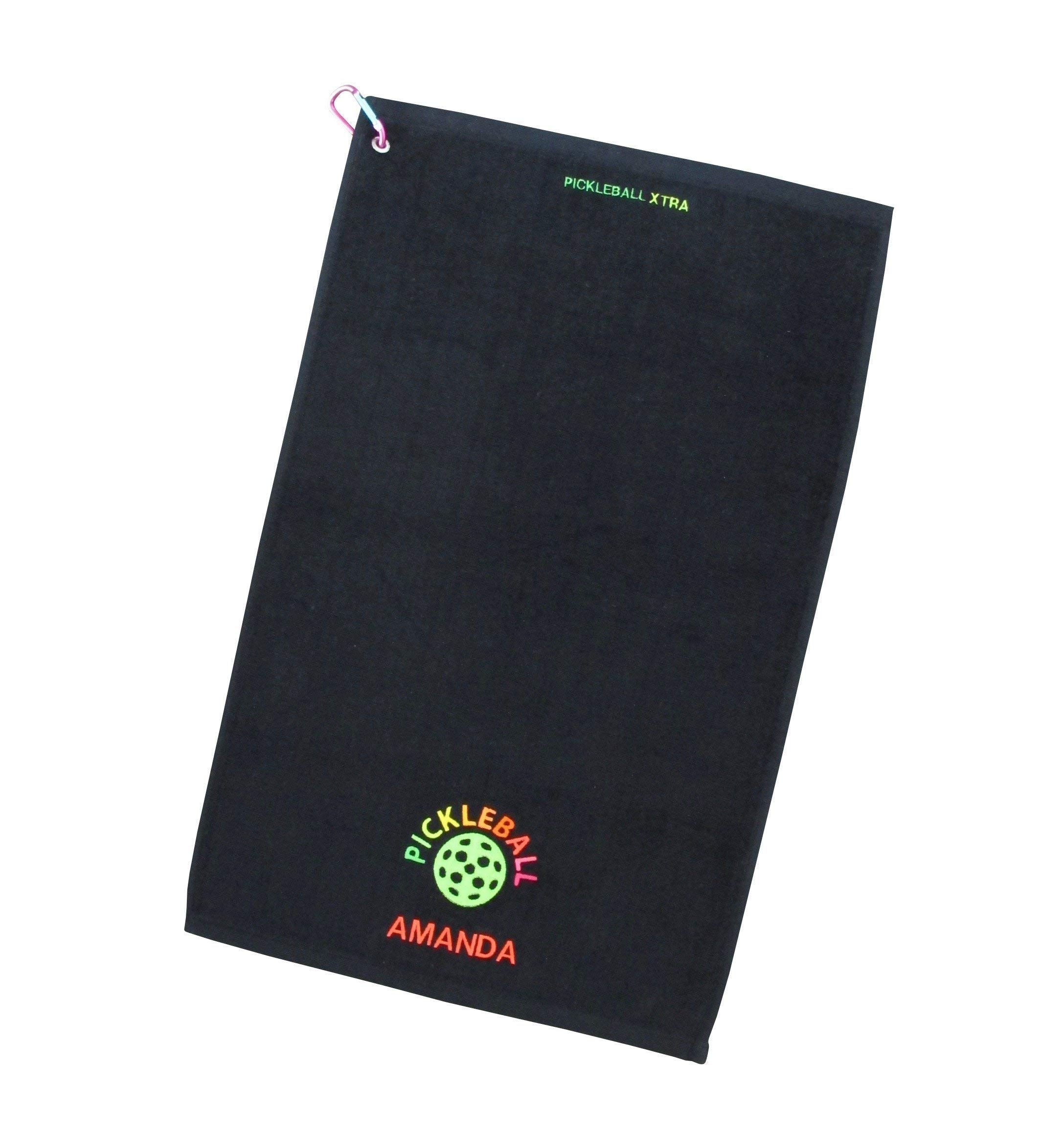 Black Pickleball Embroidered Towel - 100% Cotton Athletic towel