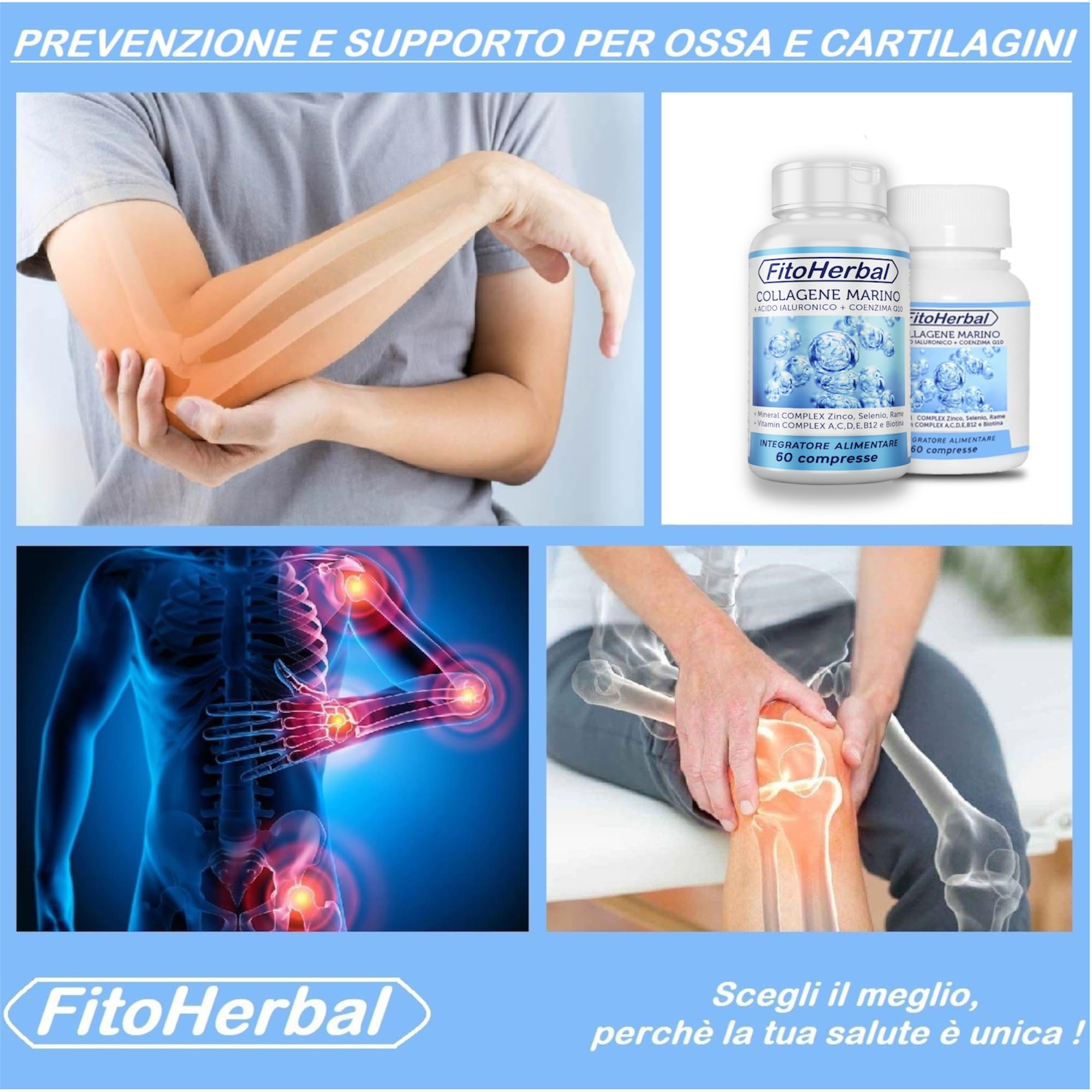 COLLAGENE MARINO CON ACIDO IALURONICO Coenzima Q10 | Compresse di Collagene Idrolizzato Potenziato con Vitamina Complex A C D E B12 Biotina Zinco Selenio Mantenimento Pelle Capelli Articolazioni Ossa