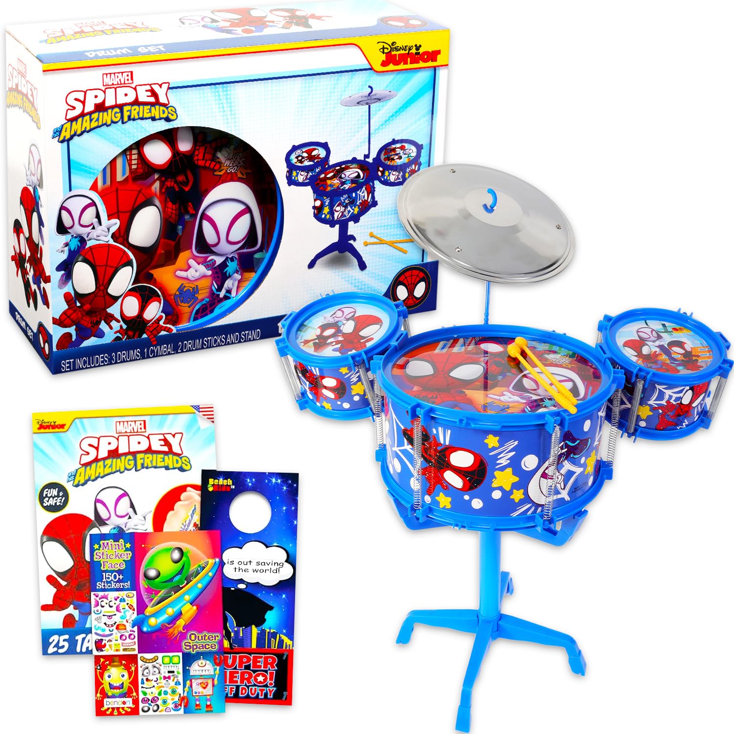 Spidey and His Amazing Friends Toy Drum Set for Kids - Bundle with Spiderman Drum Music Set, Spidey Tattoos, More | Spidey Musical Toys for Toddlers