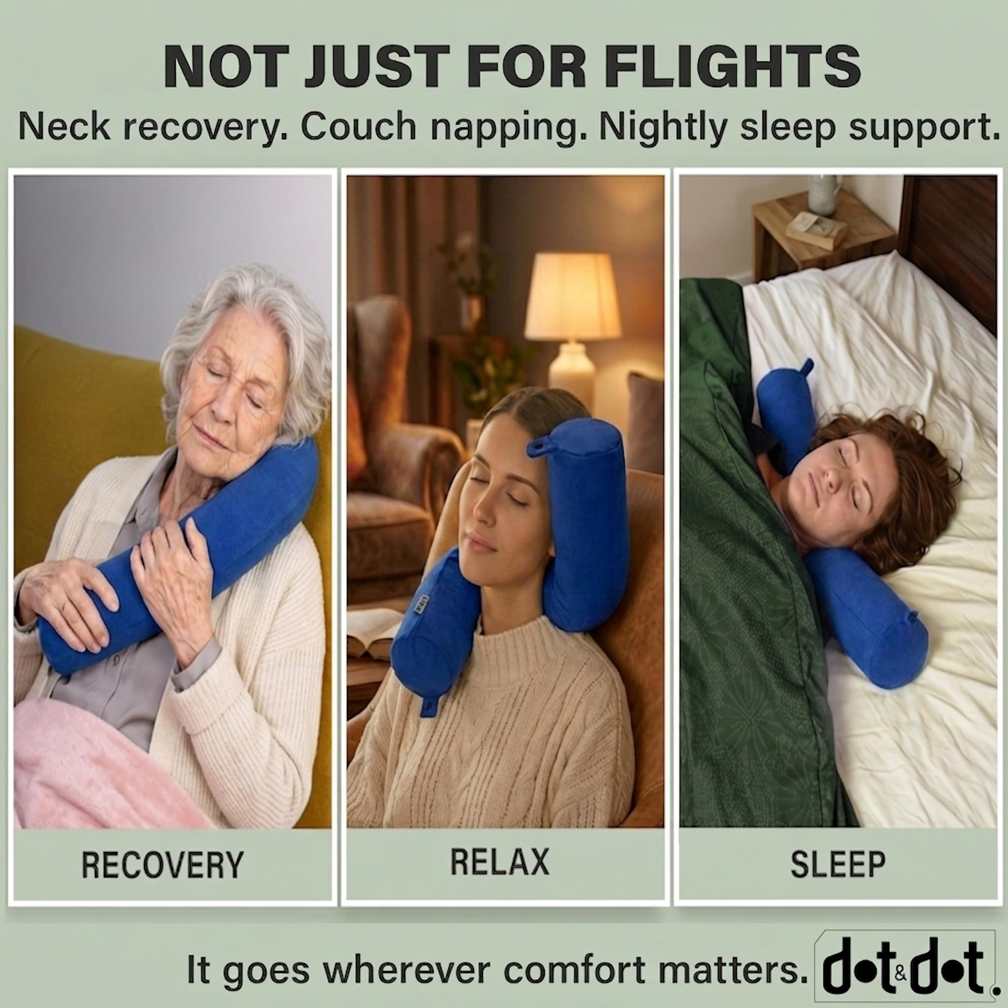 Dot&Dot Twist Memory Foam Reisekissen für Flugzeuge - Reise-Nackenkissen zum Schlafen - Flugzeugkissen für Nackenstütze, Kinn, Lendenwirbelsäule und Bein - Verstellbares, biegbares Nackenrollenkissen