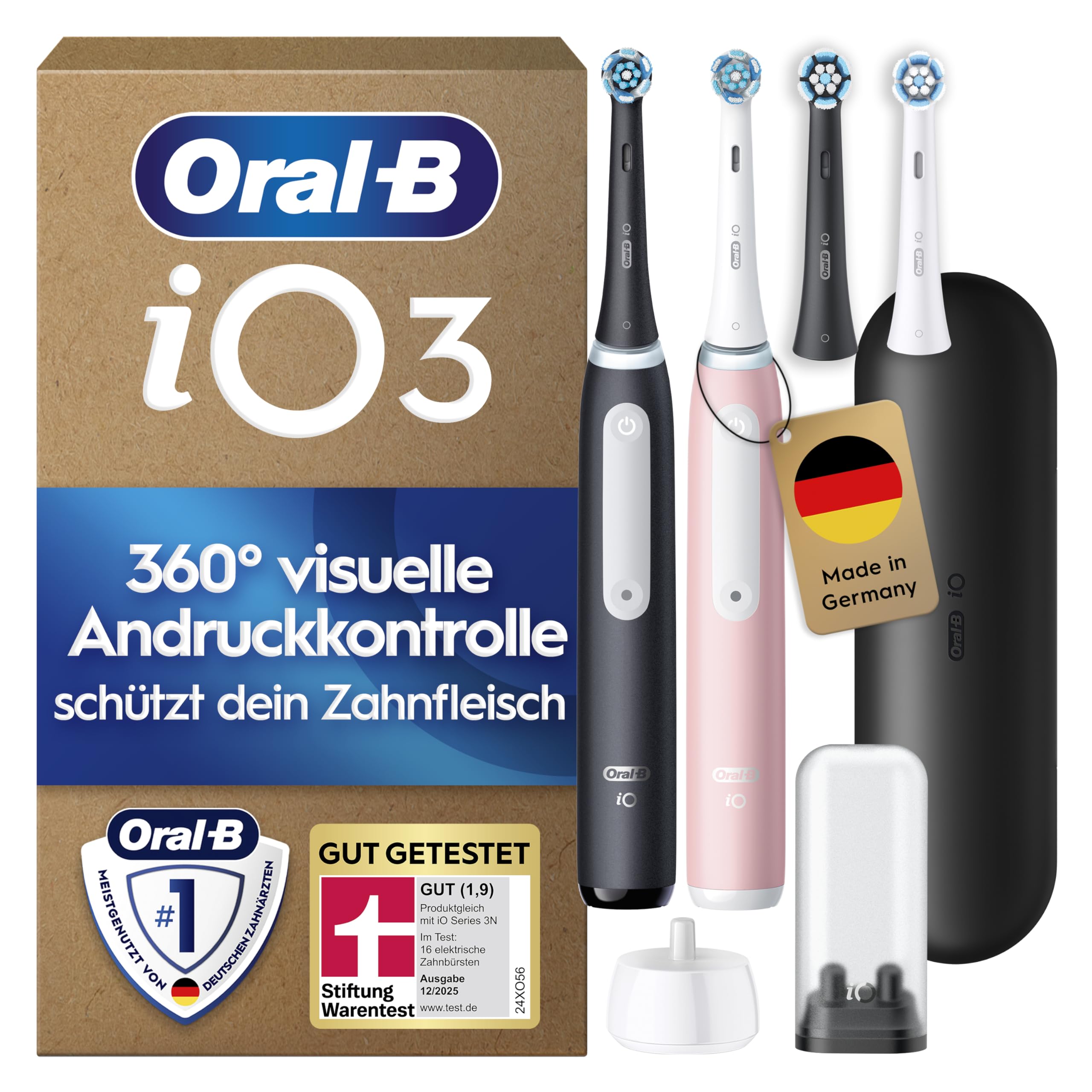 Oral-B iO Series 3 Elektrische Zahnbürste, Doppelpack, Schwarz/Rosa