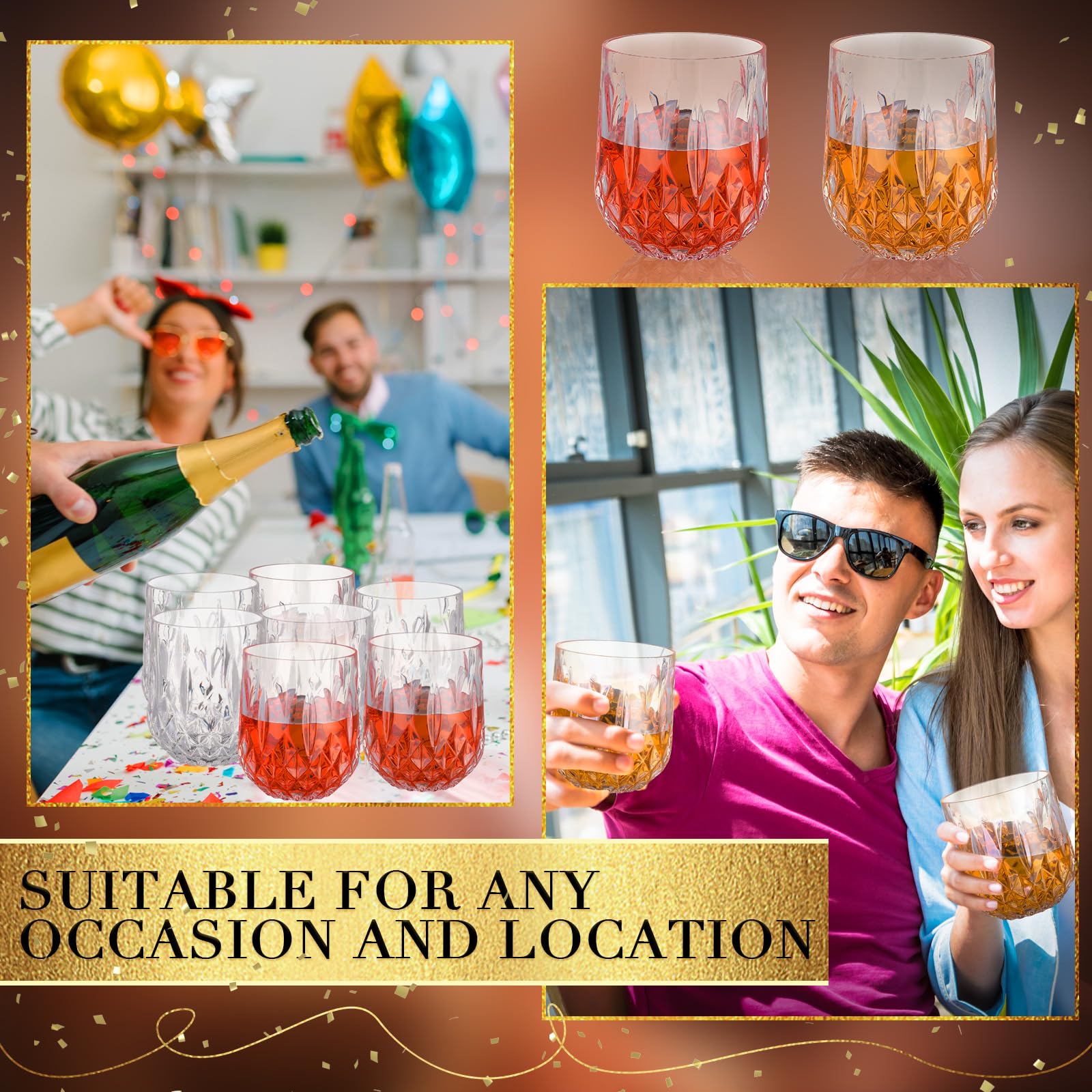 Suclain Weingläser aus Kunststoff, ohne Stiel, 340 ml, klares Acryl, Whiskey-Weinbecher, unzerbrechlich, Trinkgläser-Set, wiederverwendbare Cocktailgläser für Pool, Hochzeit, Weihnachten, Party,