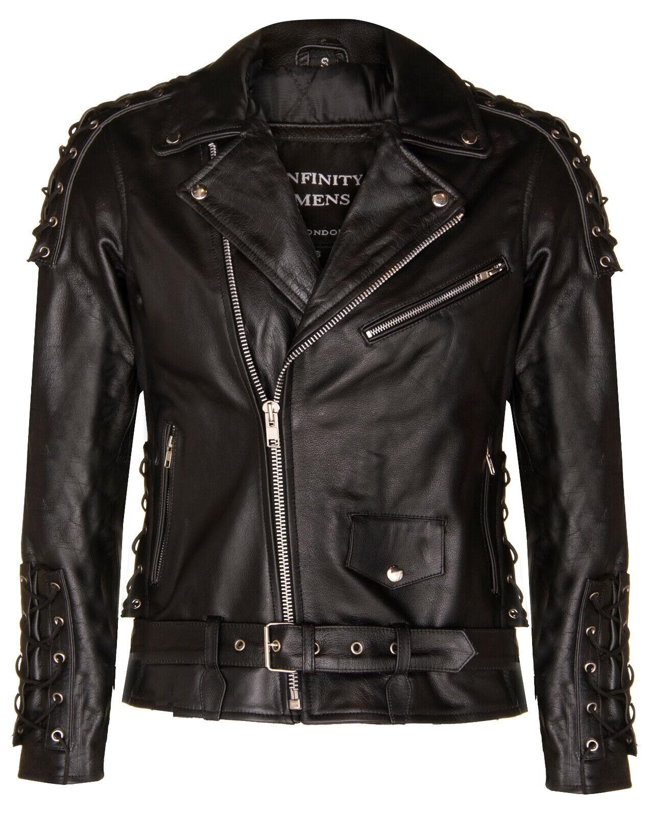Men's Black Brando Biker Jacket “LIVE TO RIDE” Embossed EAGLE Leather Vintage