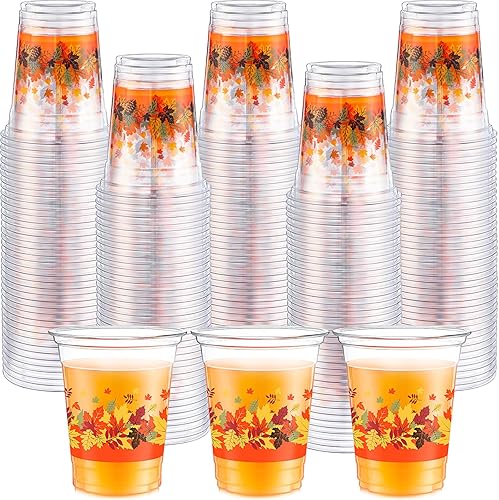 Rtteri 100 vasos de plástico para fiesta de otoño de 12 onzas, vasos desechables de otoño, elegantes tazas de hoja de arce para cena, bebidas,