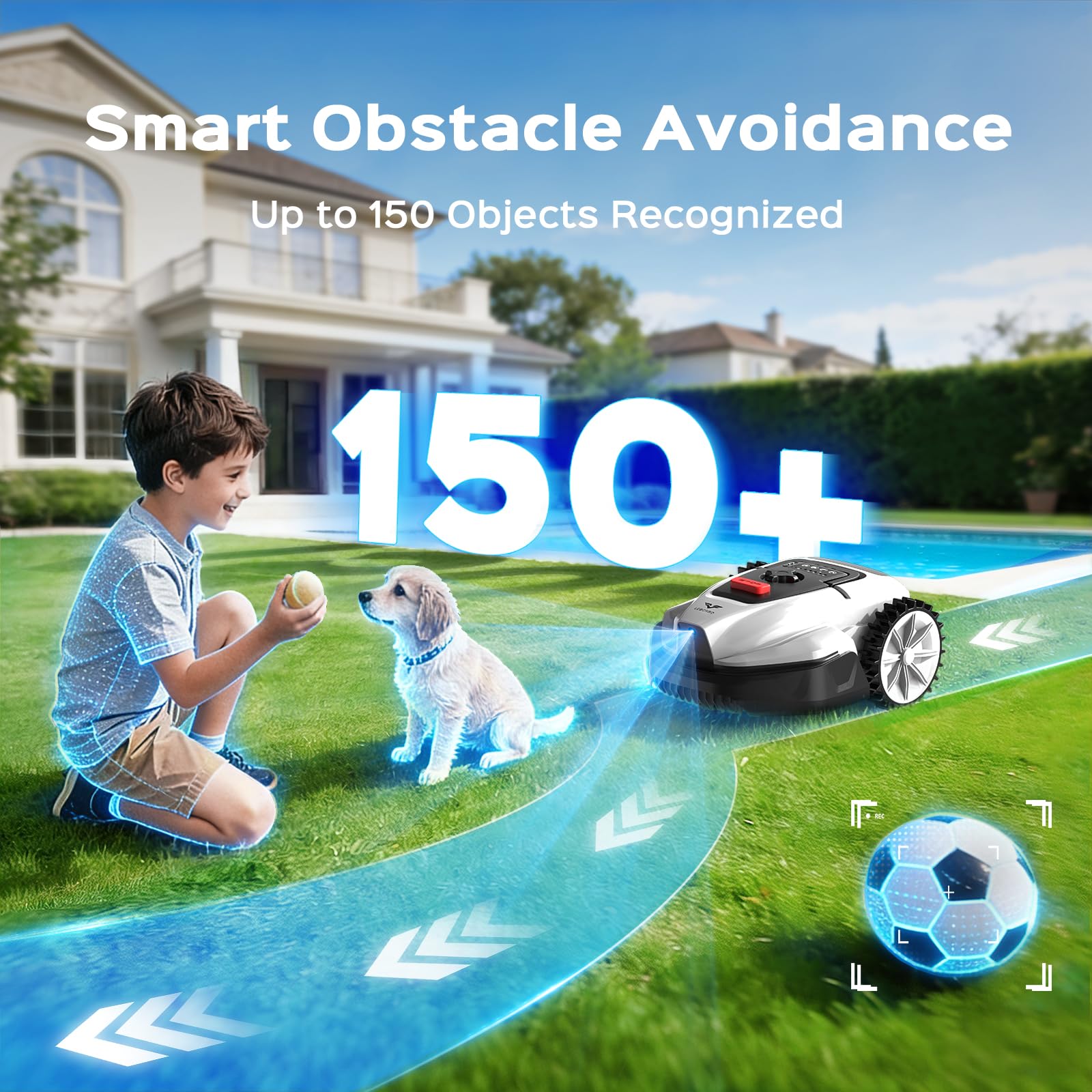 V3 Robot Tondeuse sans Fil Périphérique, Navigation IA par Vision, Contrôle Via Application, Fonctionnement Silencieux, pour Petits Jardins jusqu'à 100 m²
