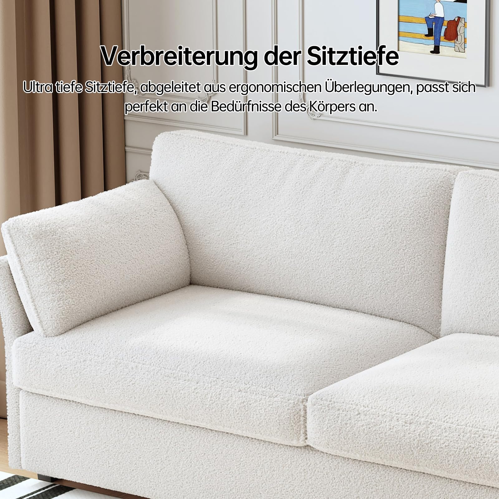 Guyii Sofá de tela de 2 unidades, 186 cm, moderno sofá de salón, cómodo sofá tapizado para apartamentos y espacios pequeños, sofá de diseño (blanco crema)